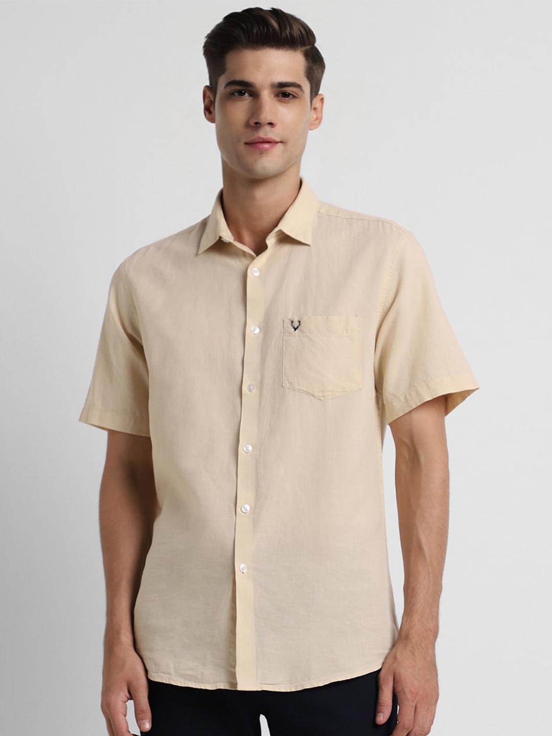

Allen Solly Slim Fit Spread Collar Cotton Casual Shirt, Beige