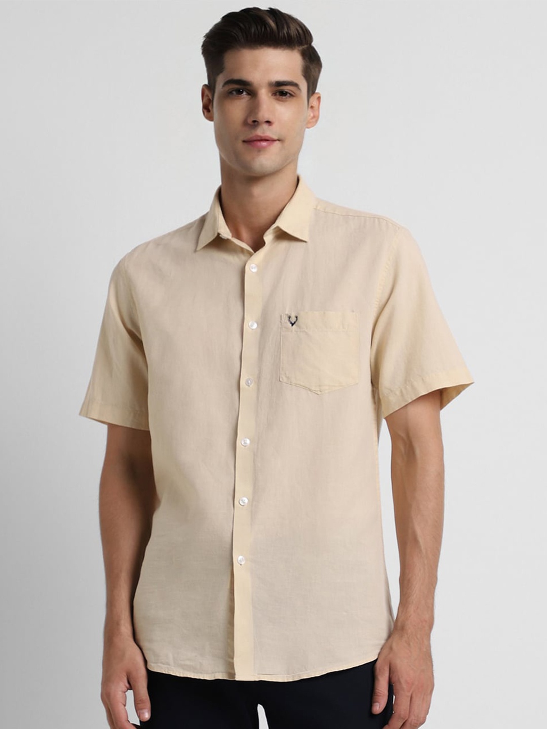 

Allen Solly Slim Fit Spread Collar Cotton Casual Shirt, Beige