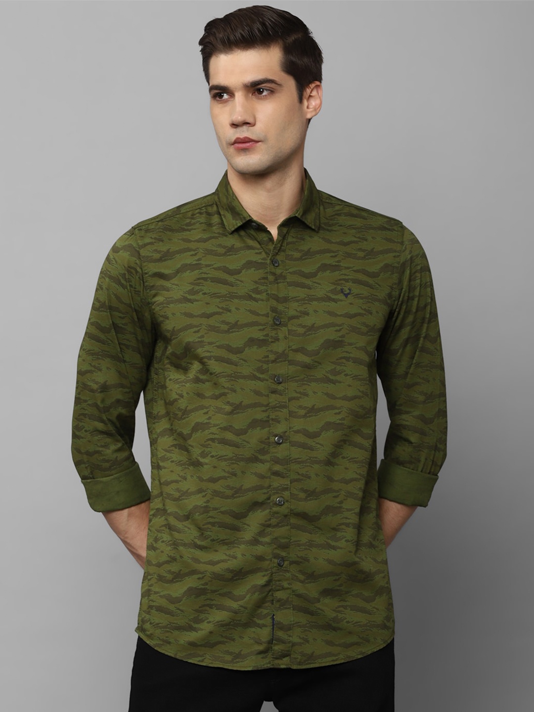 

Allen Solly Slim Fit Abstract Printed Spread Collar Cotton Casual Shirt, Olive
