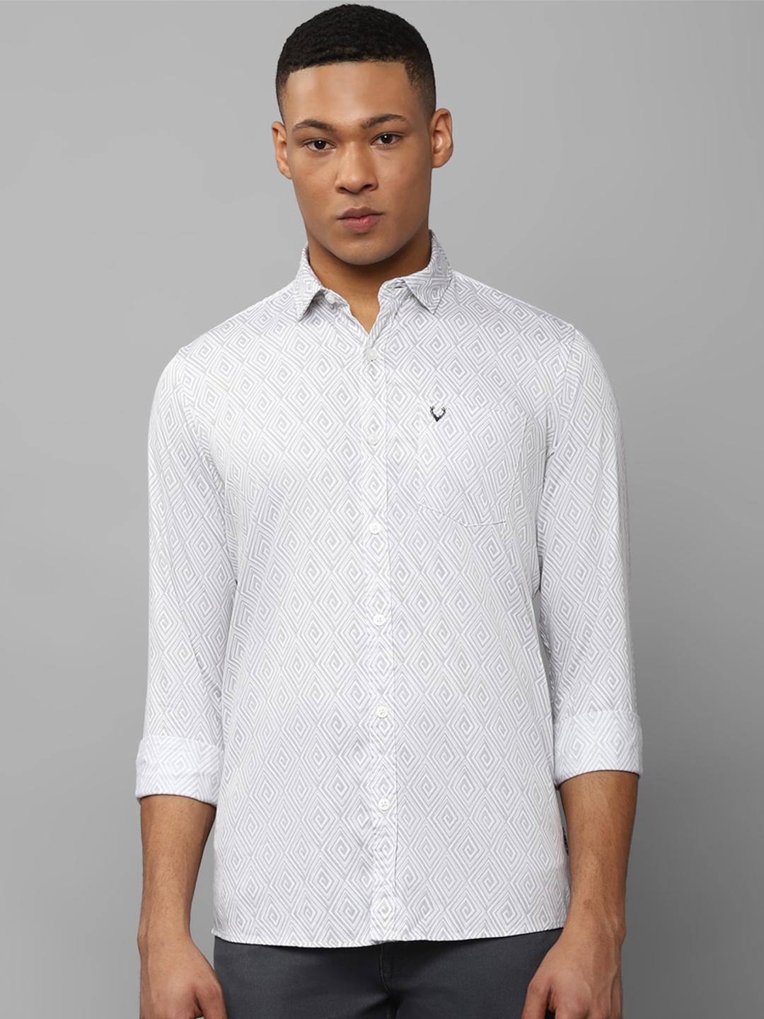

Allen Solly Slim Fit Geometric Printed Spread Collar Cotton Casual Shirt, Grey