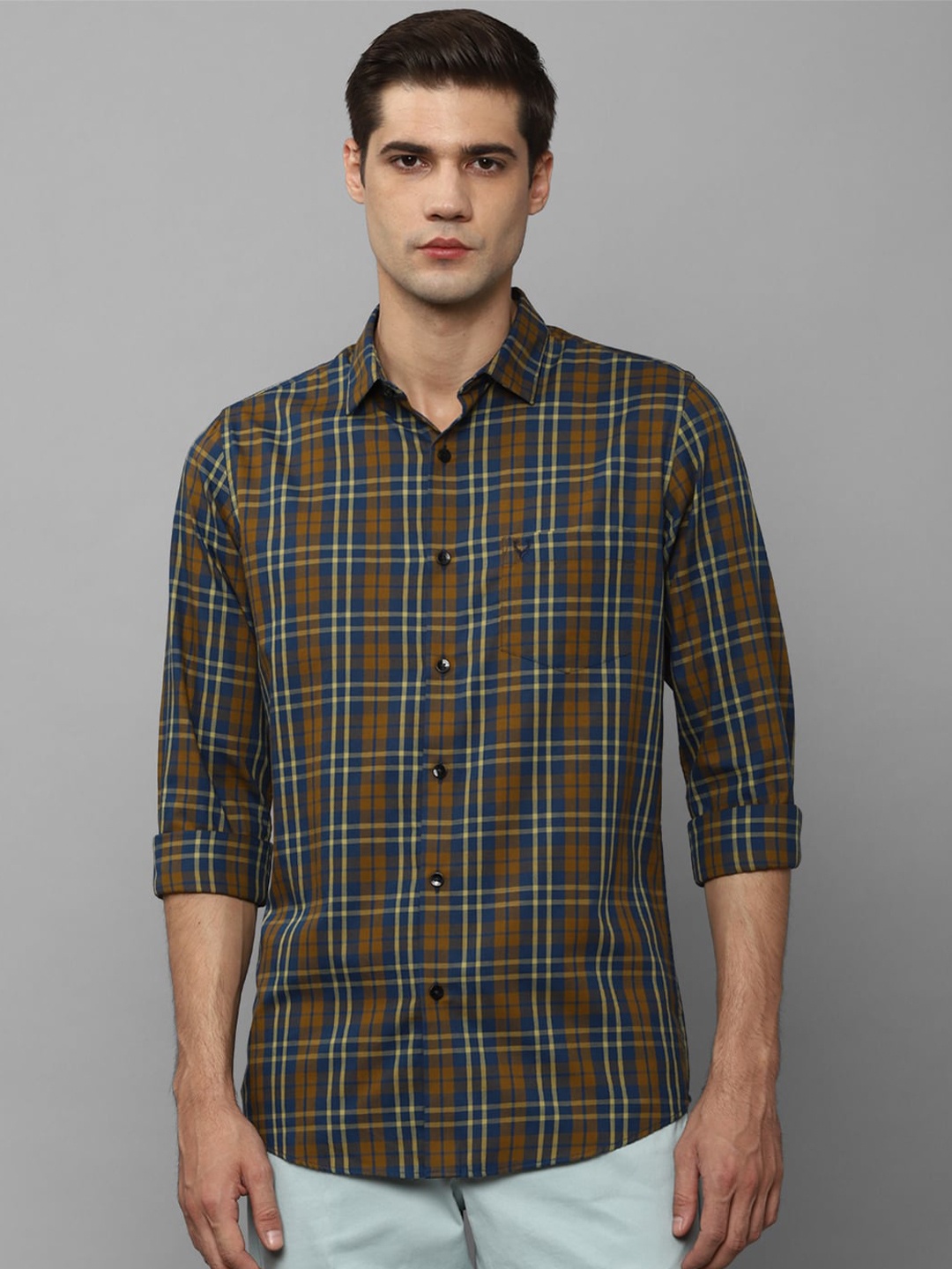 

Allen Solly Slim Fit Tartan Checks Spread Collar Cotton Casual Shirt, Brown