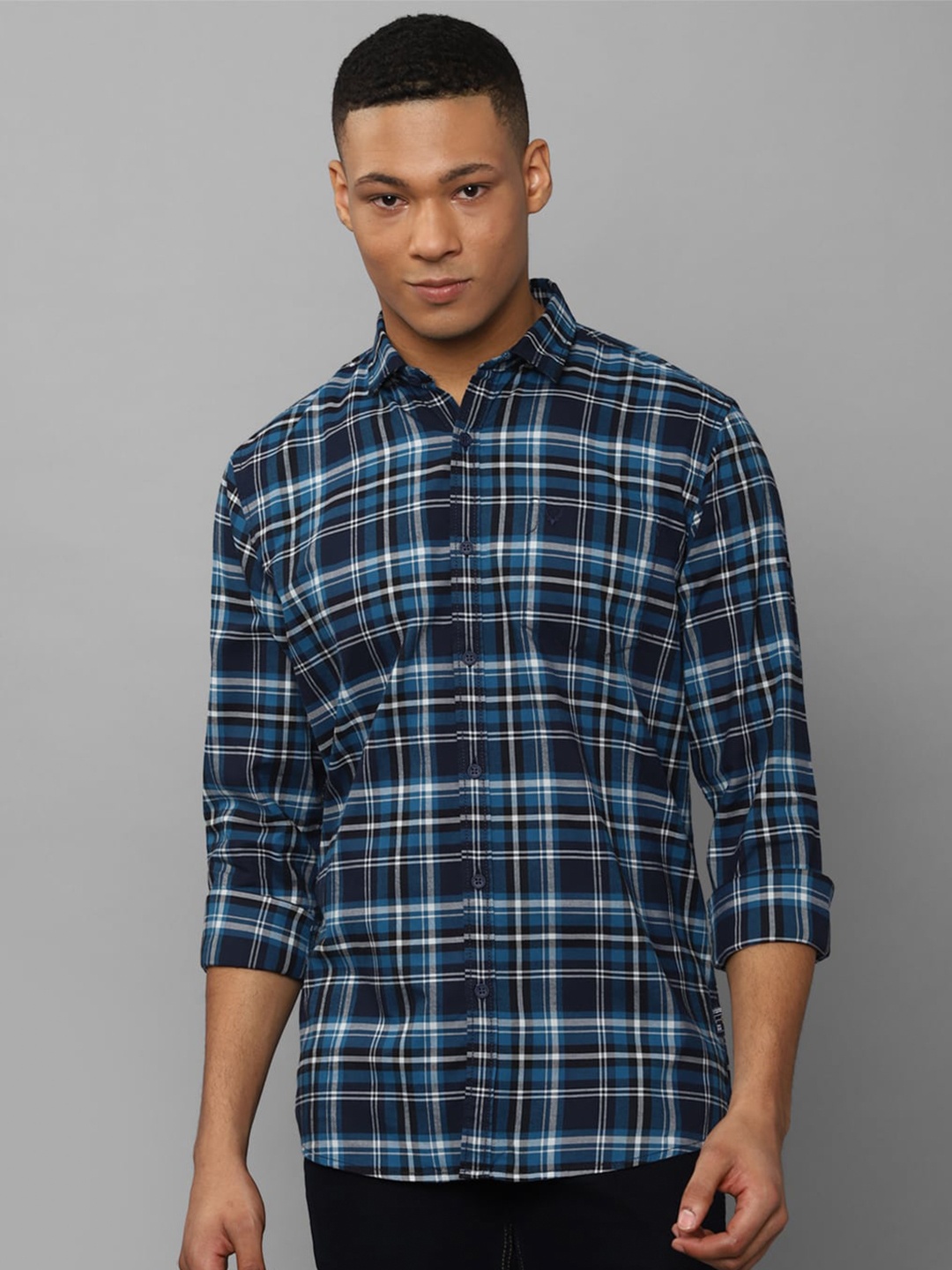 

Allen Solly Tartan Checked Pure Cotton Casual Shirt, Navy blue