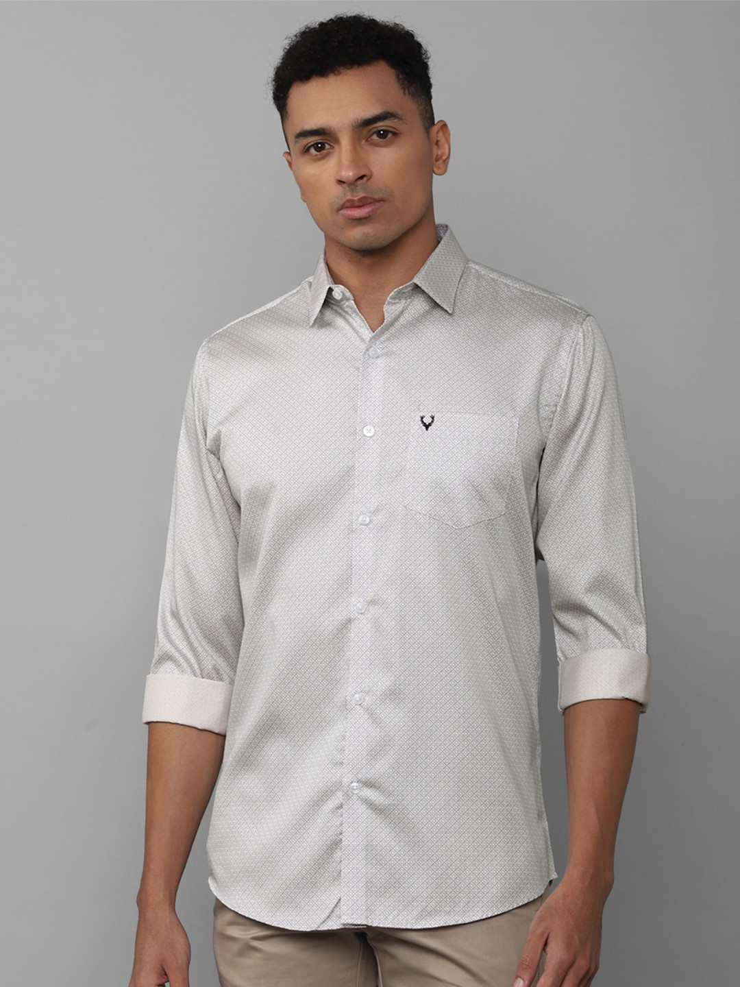 

Allen Solly Slim Fit Geometric Printed Pure Cotton Casual Shirt, Grey