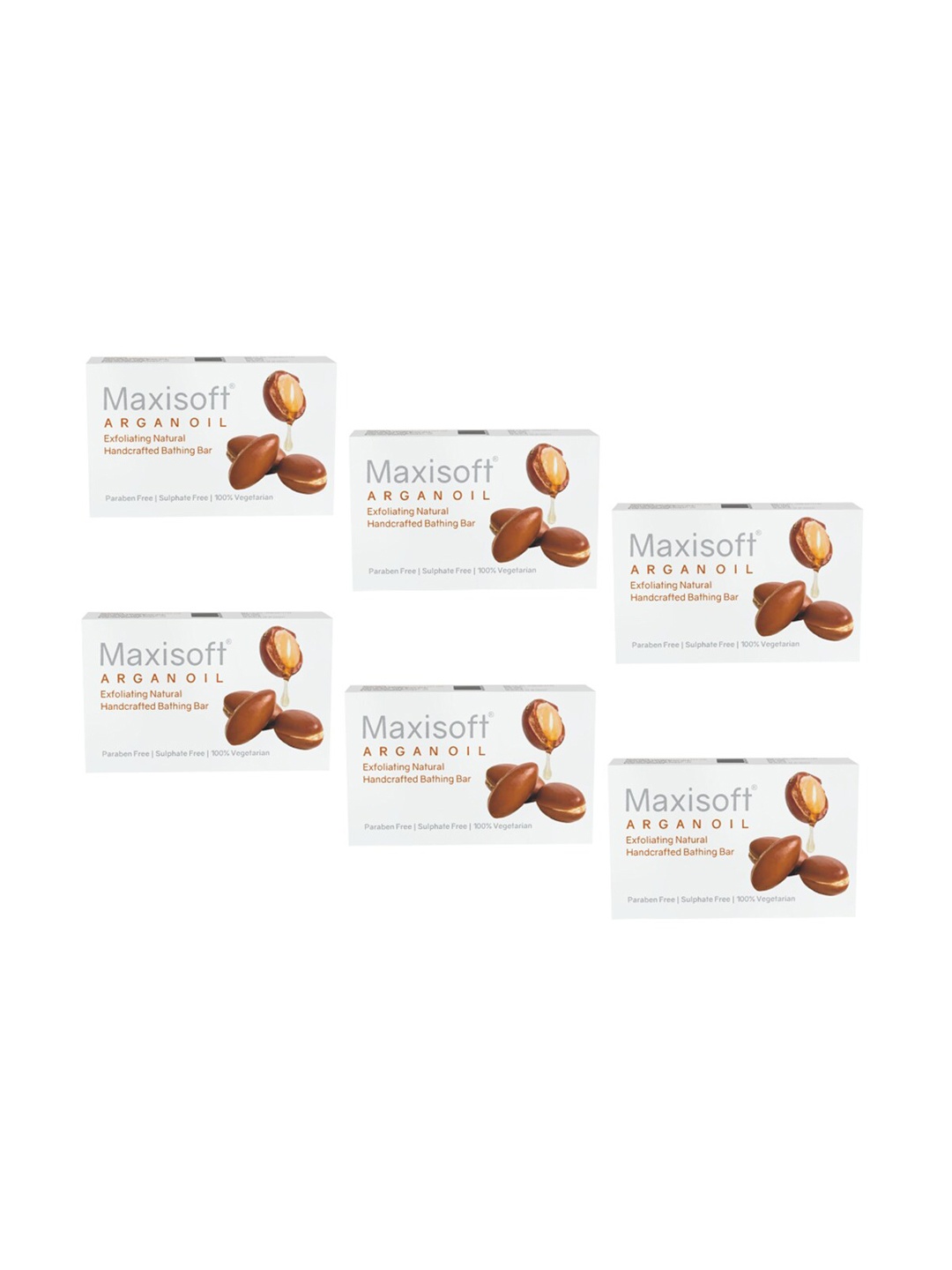 Maxisoft Set of 6 Argan Oil Exfoliating Natural Handcrafted Bathing Bar - 75 g each, White