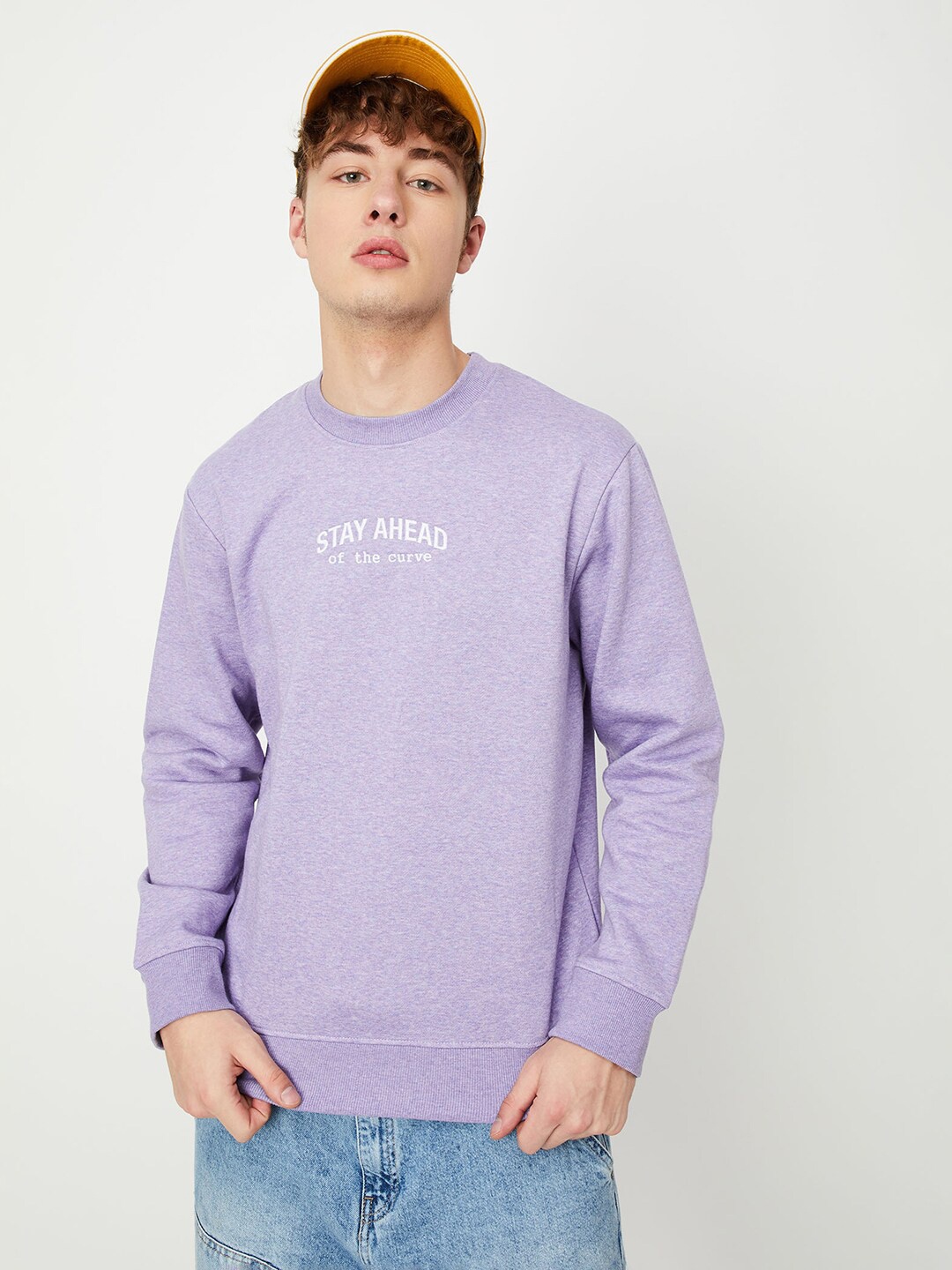 

max Typography Printed Ribbed Cotton Sweatshirt, Purple