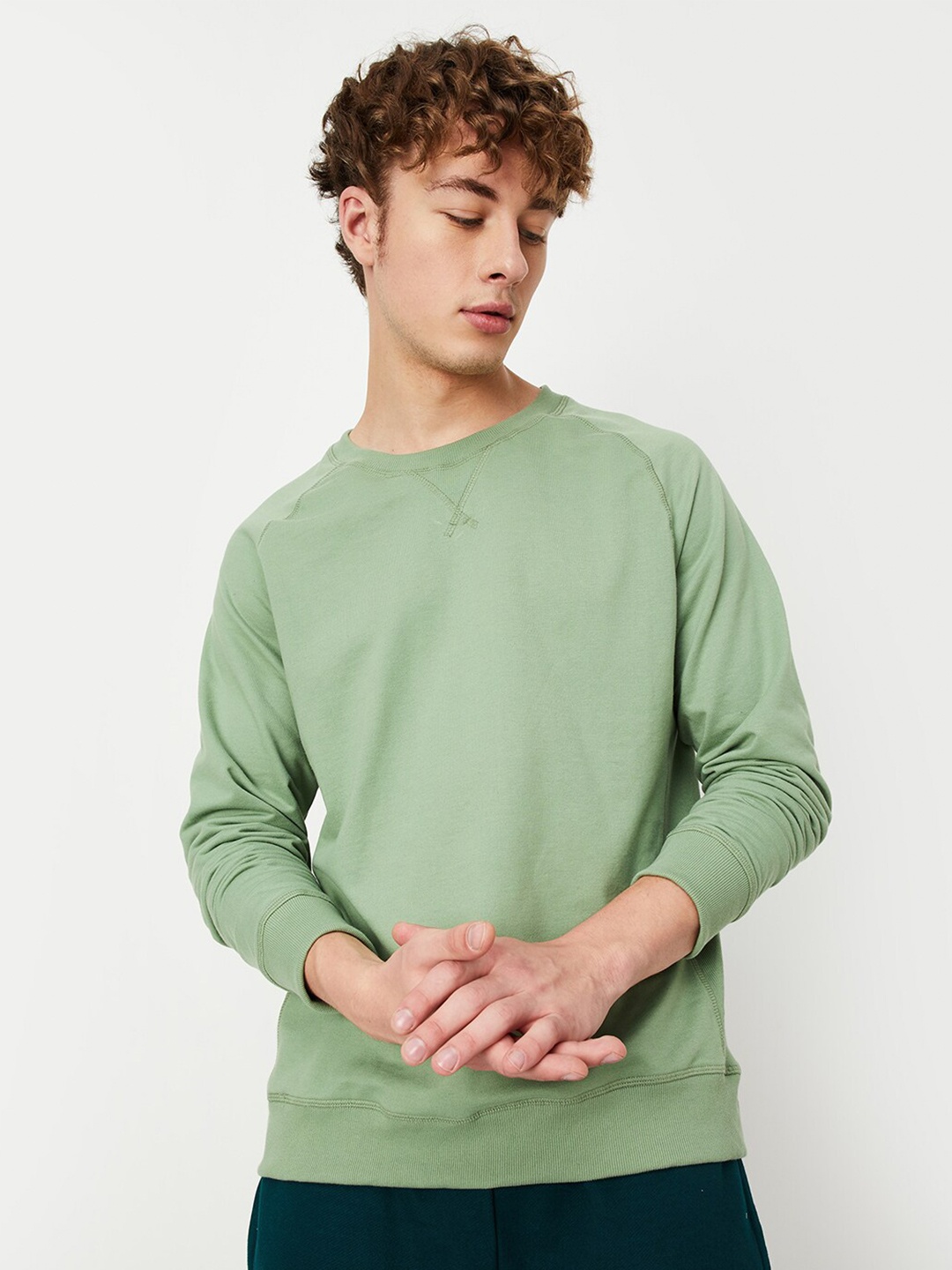 

max Raglan Sleeve Ribbed Cotton Sweatshirt, Green