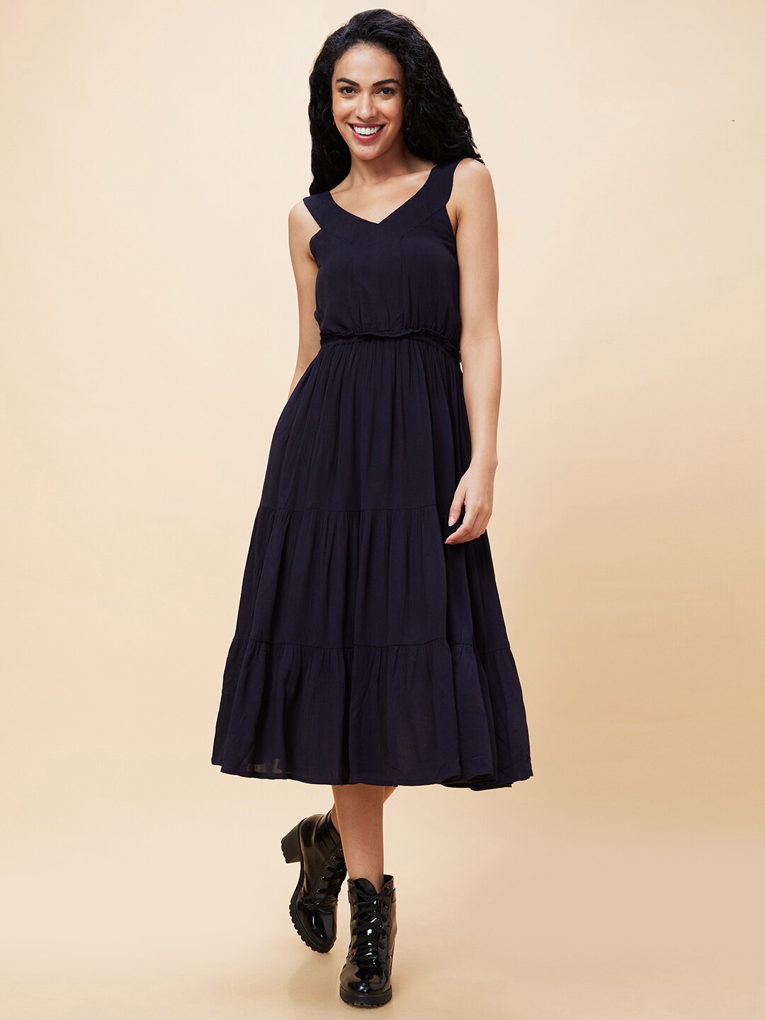 

Globus Tiered Fit & Flare Midi Dress, Black