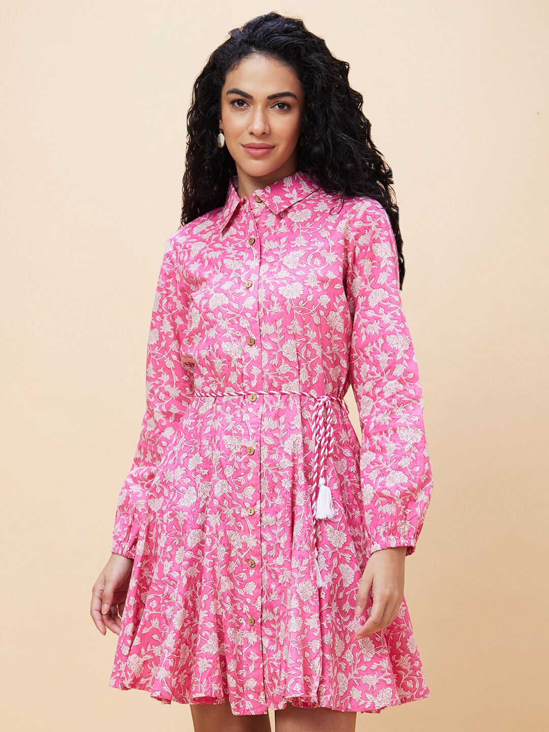 

Globus Floral Printed Pure Cotton Shirt Dress, Pink