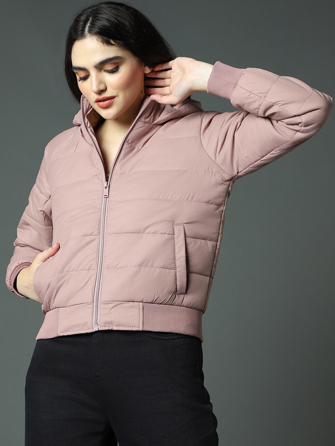 

High Star Hooded Crop Bomber Jacket, Beige