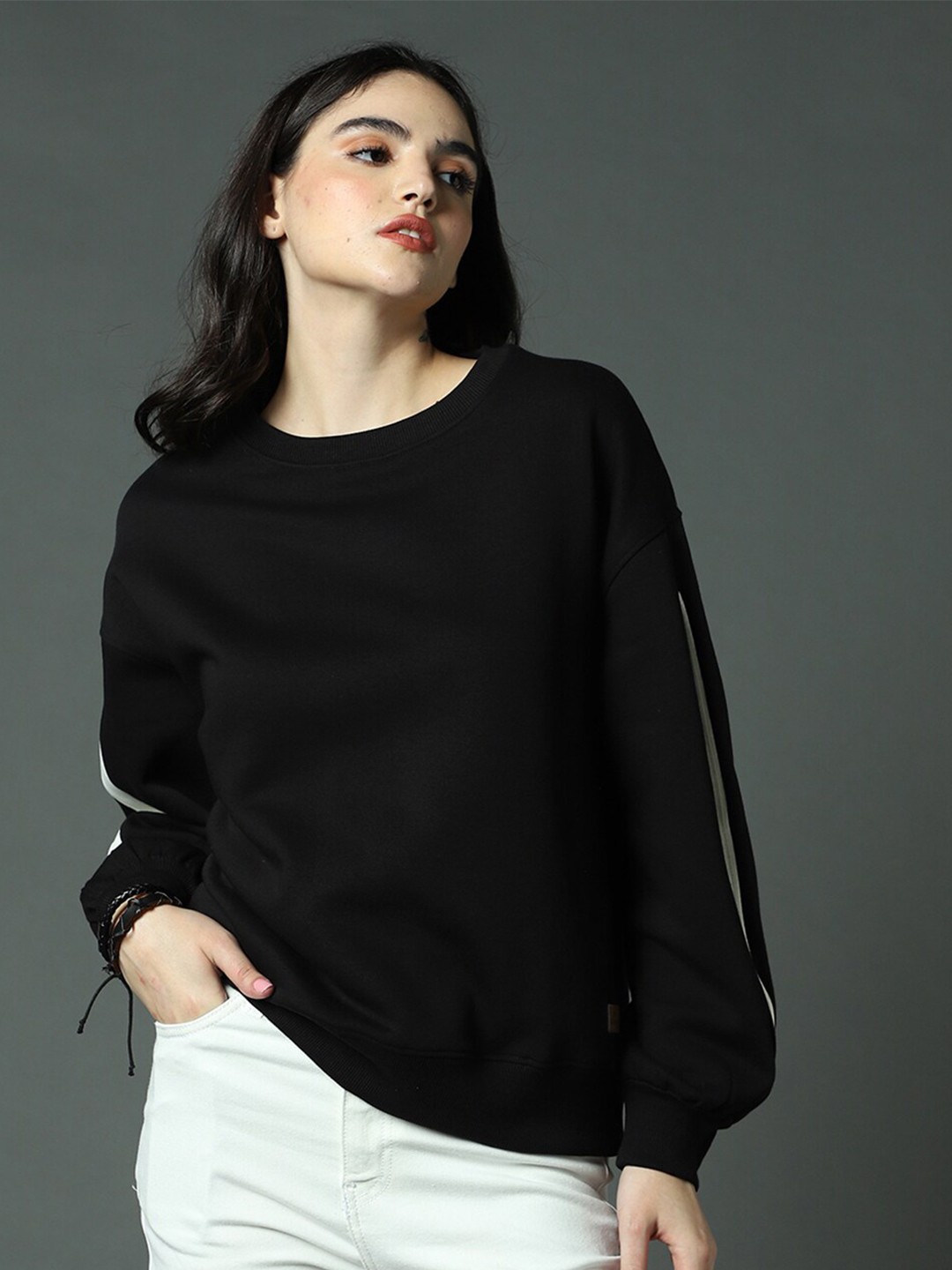 

High Star Round Neck Full Sleeves Ribbed Pullover, Black