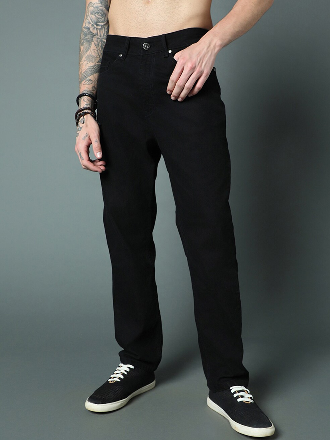 

High Star Men Straight Fit Mid-Rise Stretchable Clean Look Jeans, Black