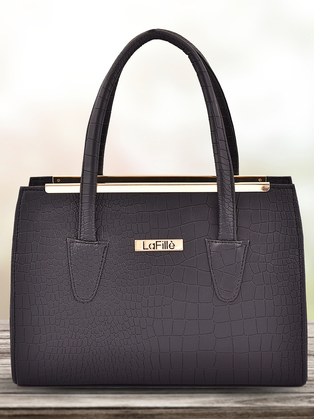 

LaFille Black Textured PU Shopper Handheld Bag