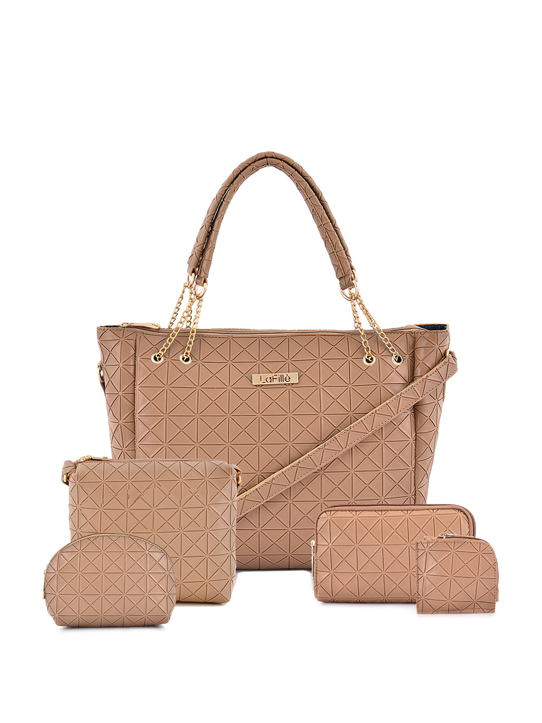 

LaFille Beige PU Structured Shoulder Bag with Cut Work