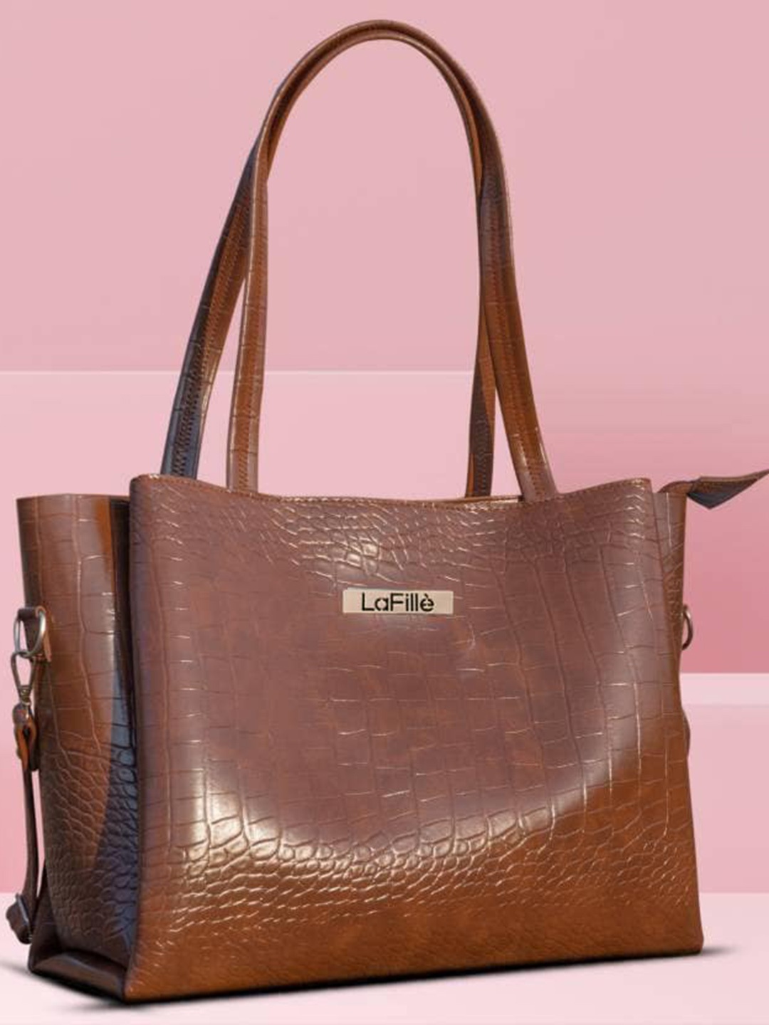 

LaFille Brown Animal Textured PU Bucket Shoulder Bag
