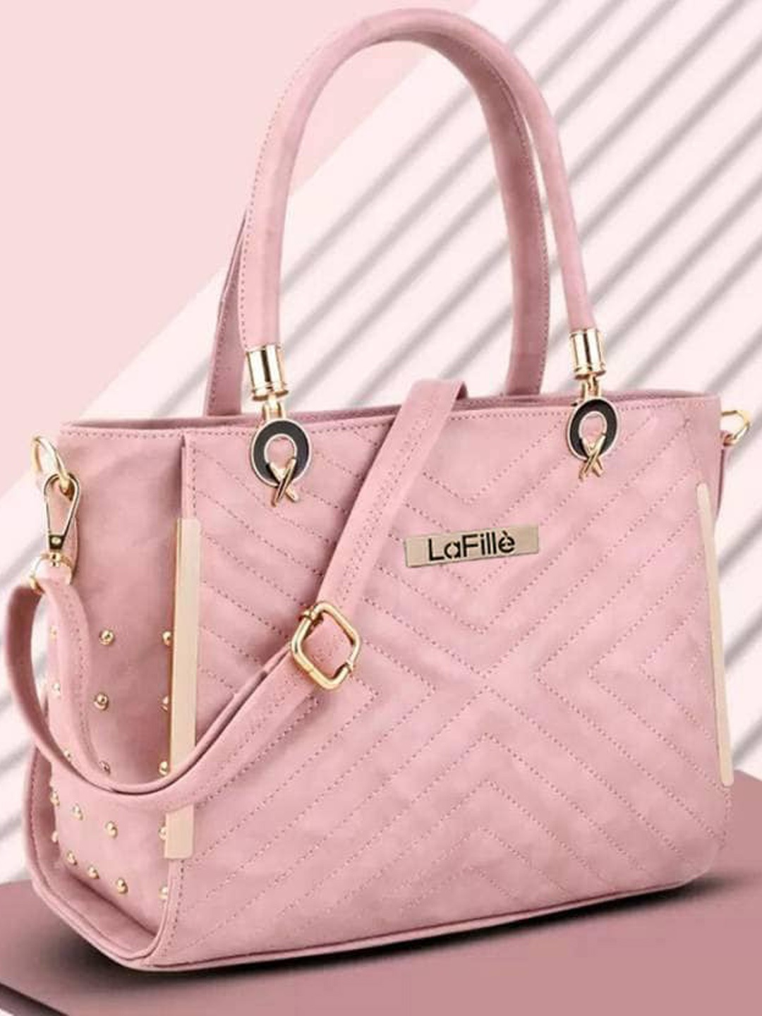

LaFille Pink PU Shopper Shoulder Bag with Quilted