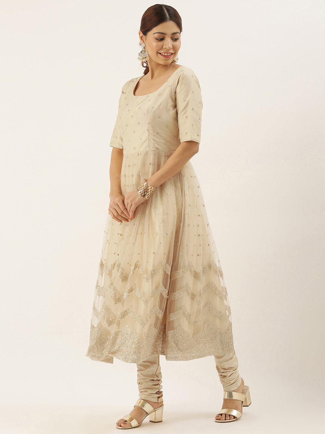 

Ethnovog Sequinned Anarkali Kurta, Beige