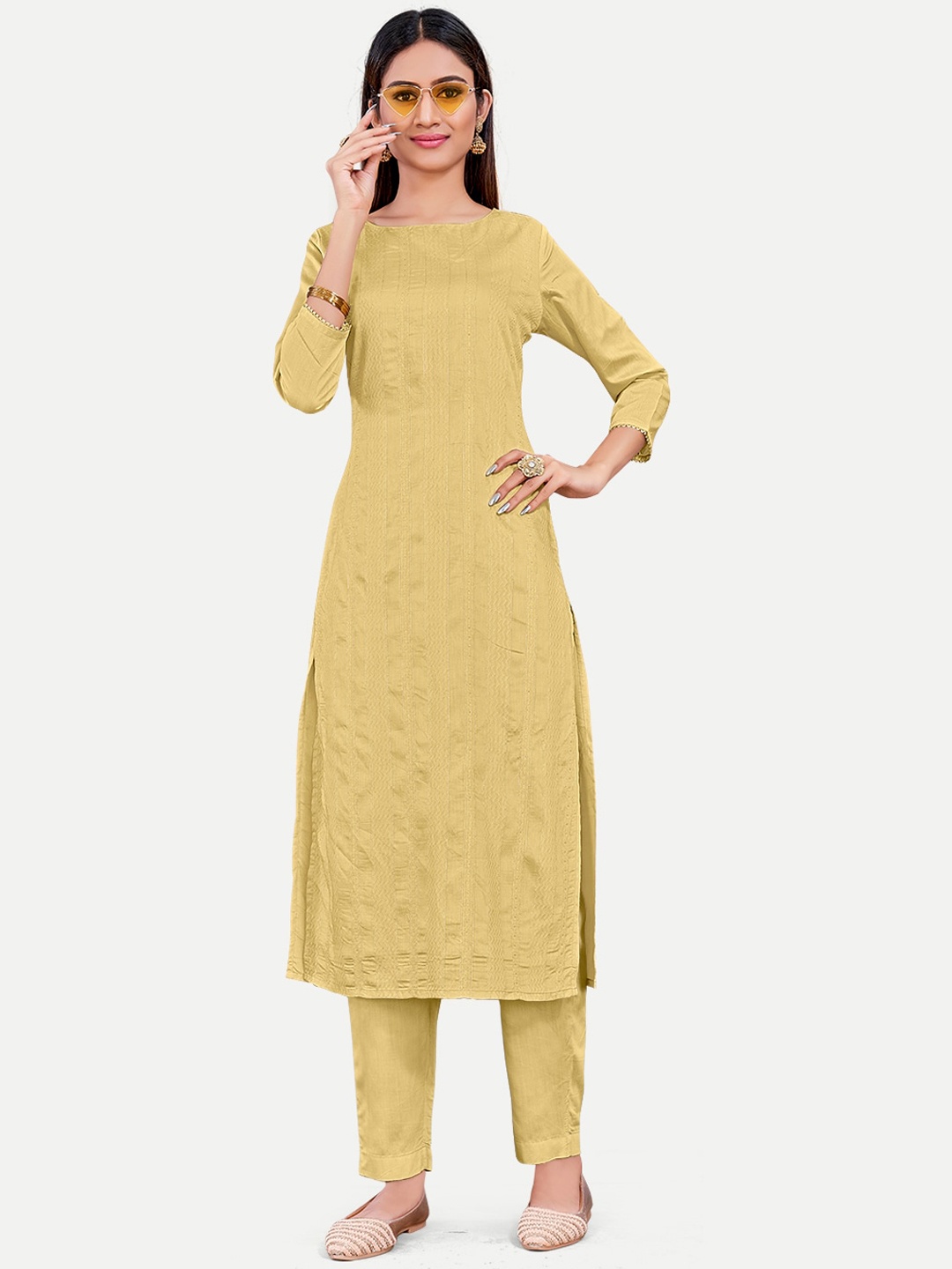 

Riti Striped Woven Design Chanderi Silk Kurta with Trousers, Green
