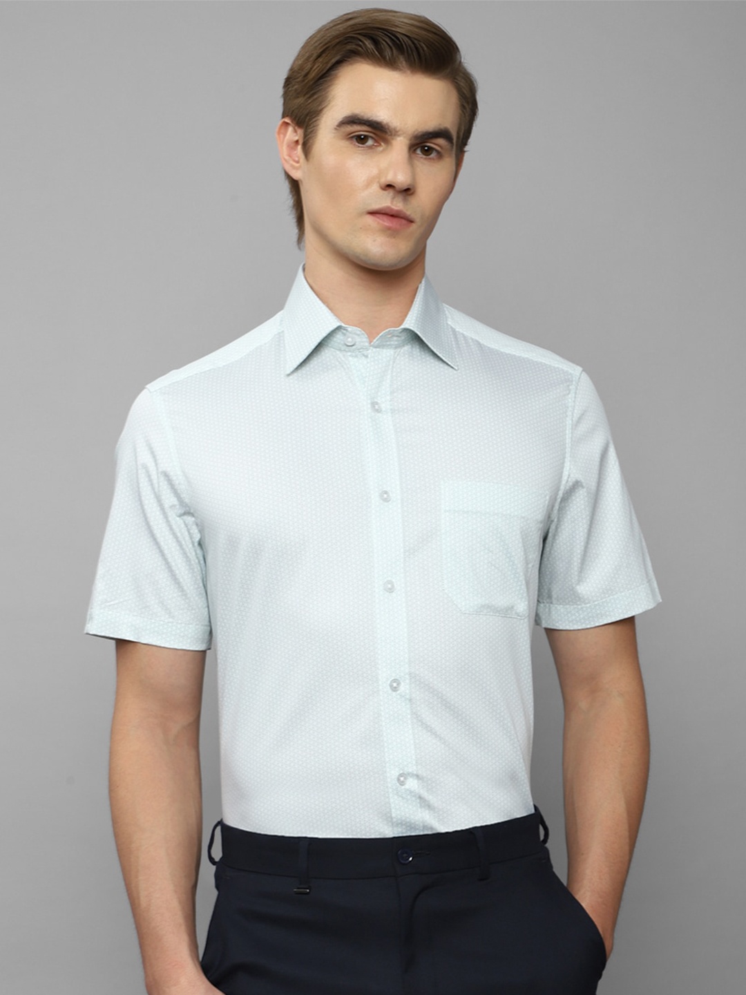

Louis Philippe Micro Ditsy Printed Spread Collar Cotton Formal Shirt, Blue