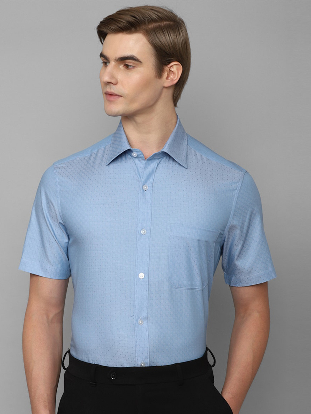 

Louis Philippe Micro Ditsy Printed Pure Cotton Formal Shirt, Blue