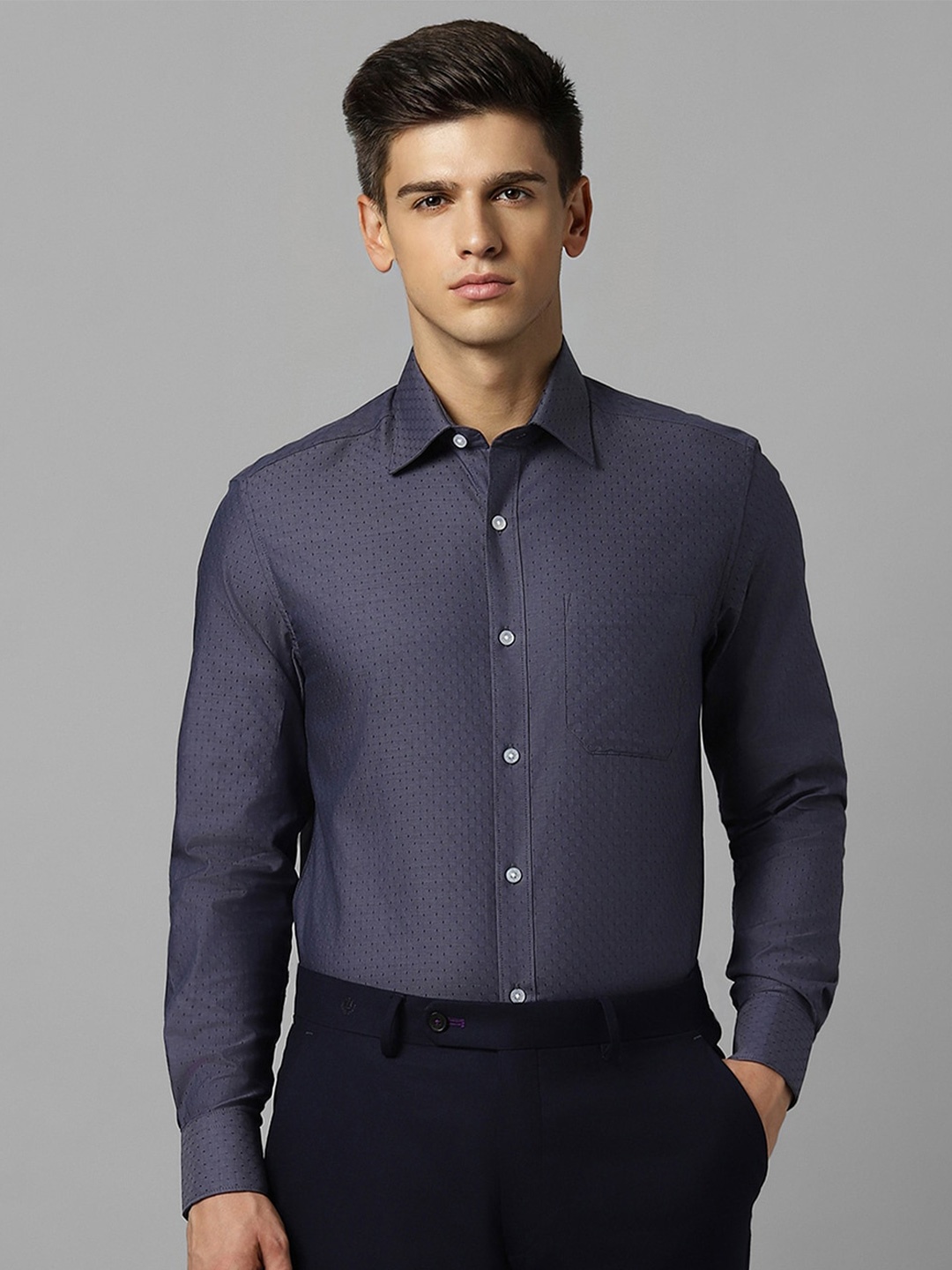 

Louis Philippe Micro Ditsy Printed Pure Cotton Formal Shirt, Navy blue