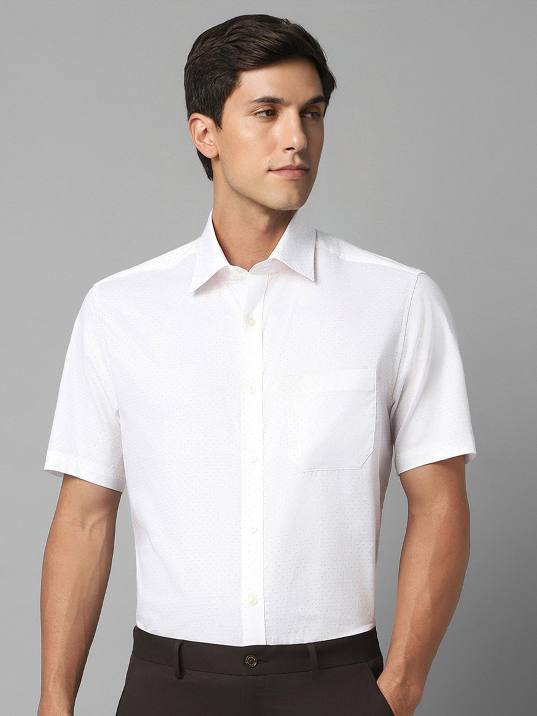 

Louis Philippe Micro Ditsy Printed Spread Collar Chest Pocket Pure Cotton Formal Shirt, White