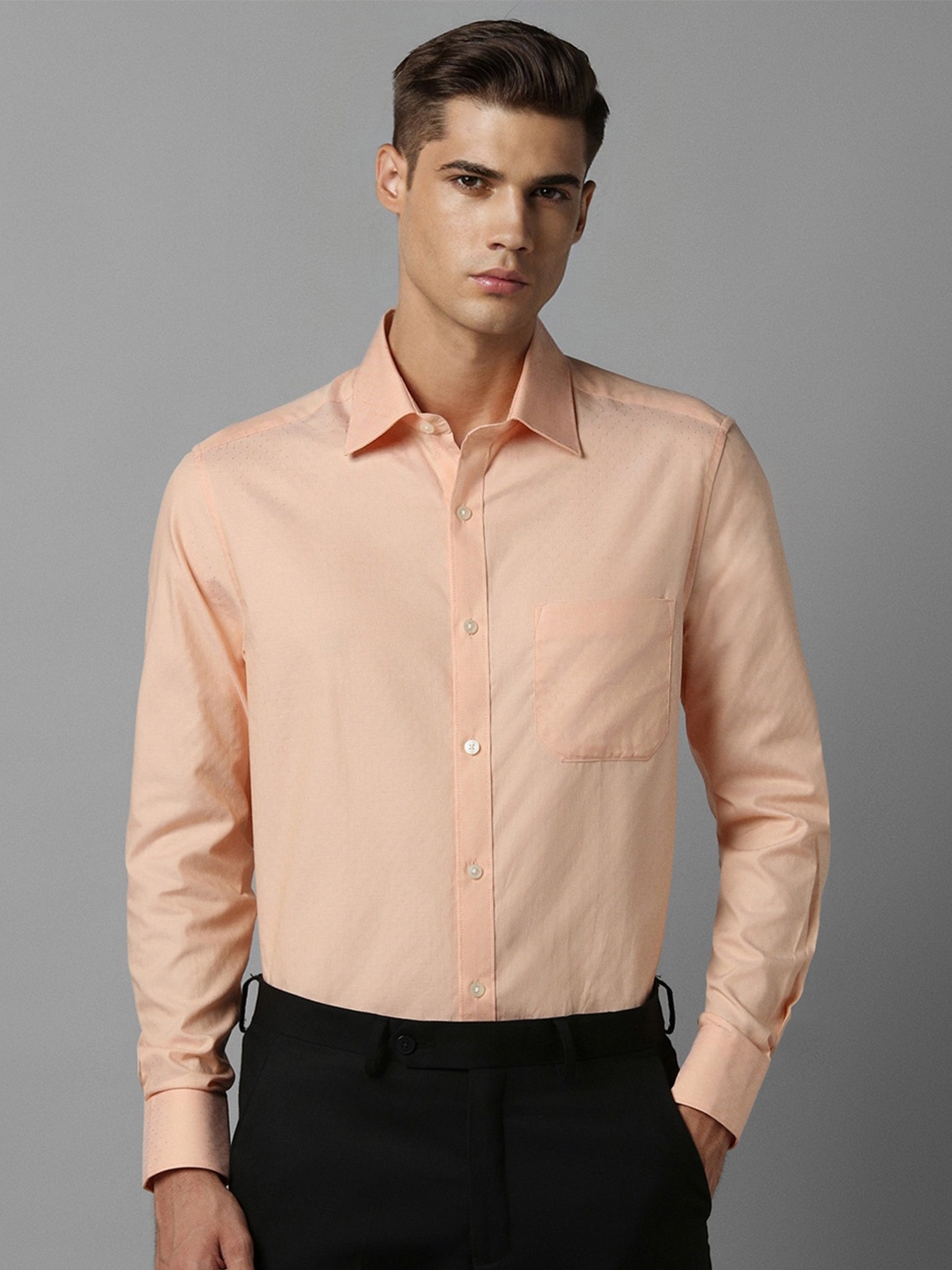 

Louis Philippe Self Design Pure Cotton Formal Shirt, Peach