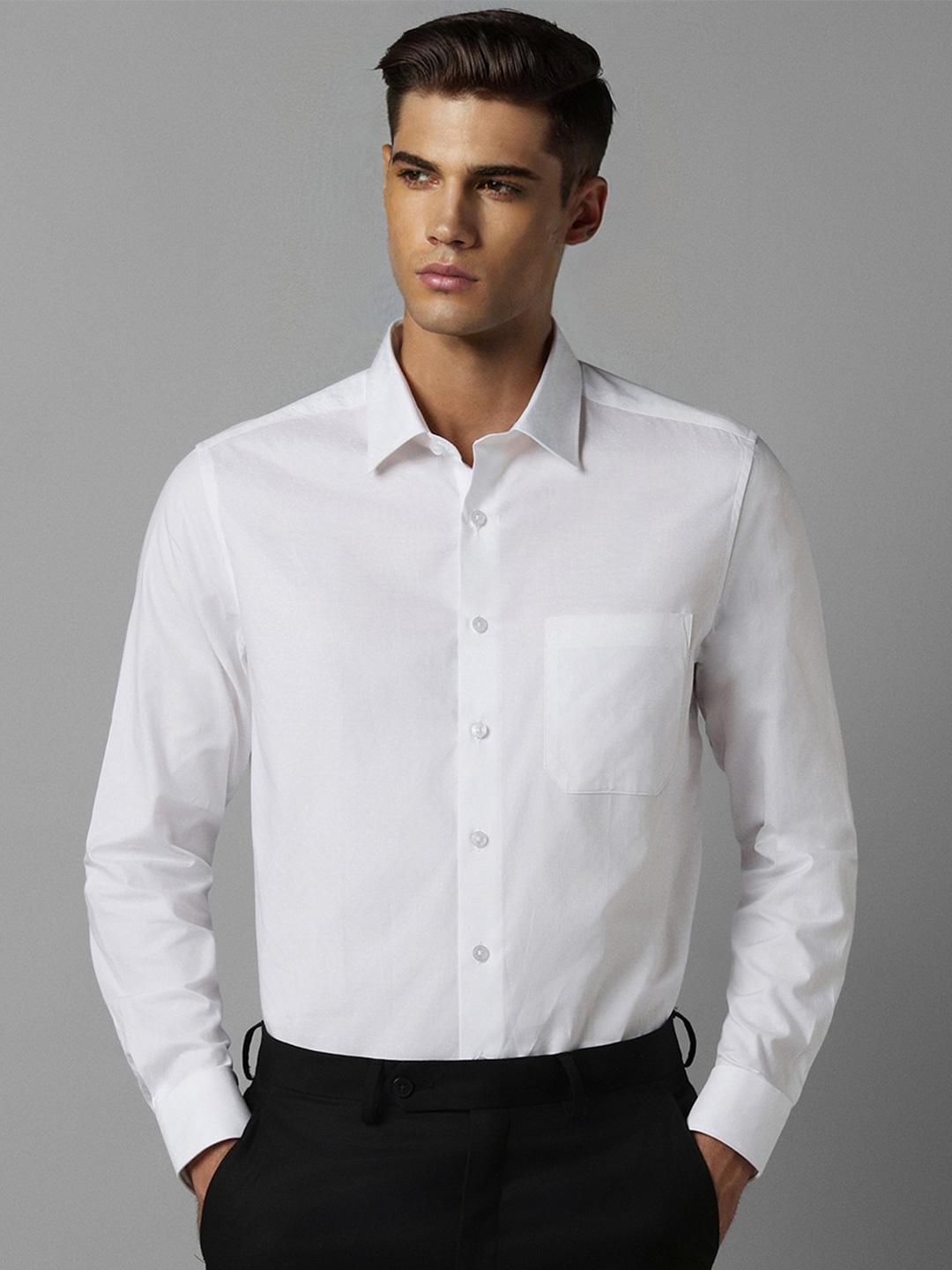 

Louis Philippe Slim Fit Spread Collar Chest Pocket Pure Cotton Formal Shirt, White