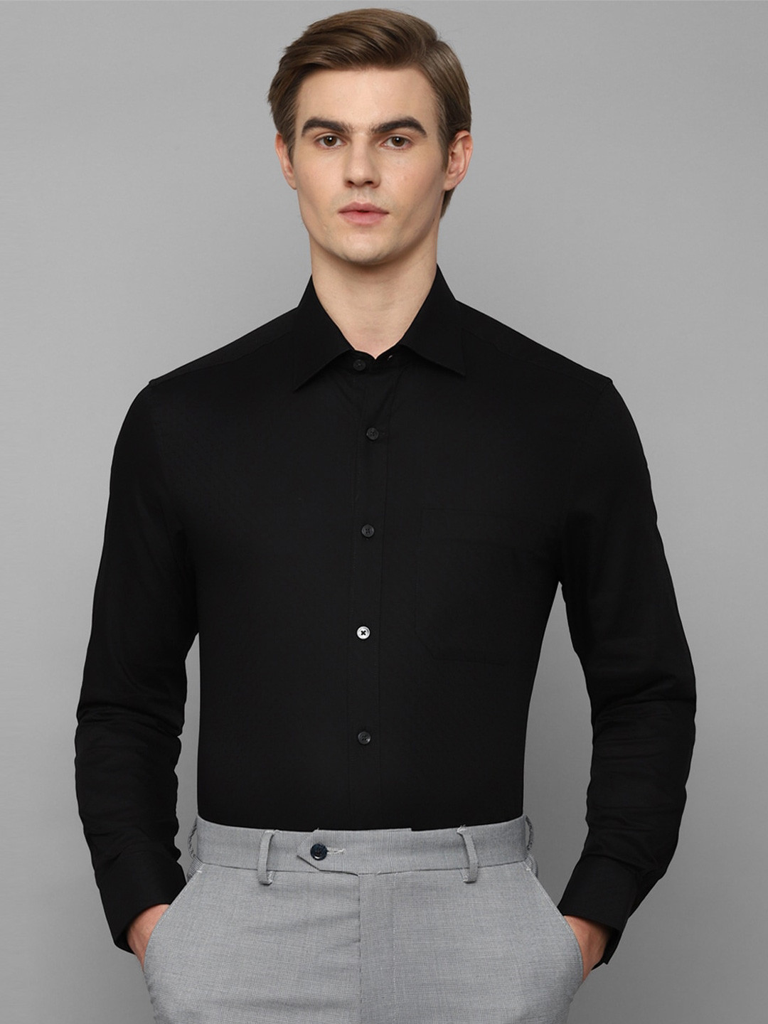 

Louis Philippe Textured Regular Fit Pure Cotton Formal Shirt, Black