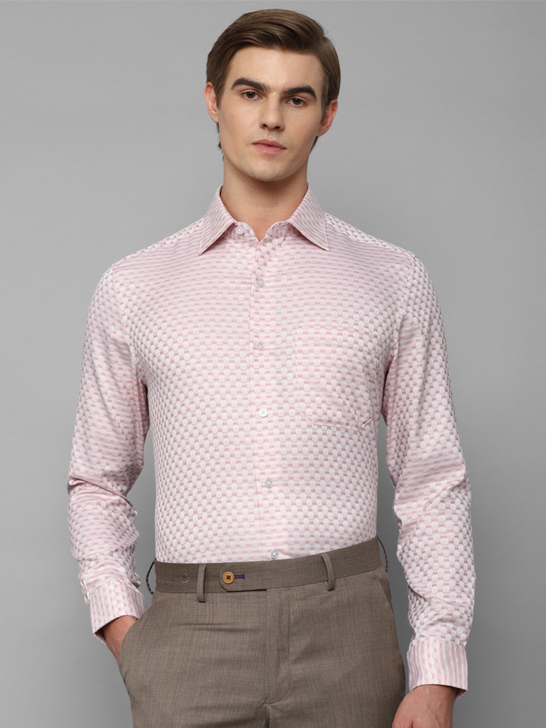 

Louis Philippe Permapress Classic Fit Micro Ditsy Printed Spread Collar Pure Cotton Wrinkle Free Formal Shirt, Pink