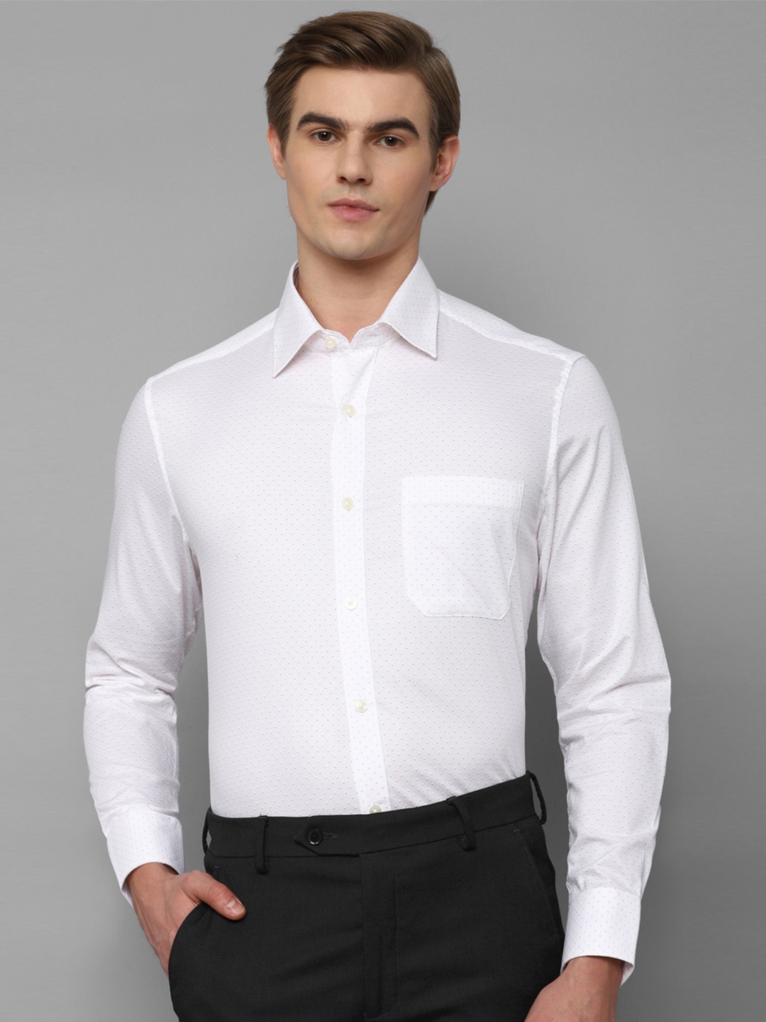 

Louis Philippe Classic Fit Micro Ditsy Printed Spread Collar Pure Cotton Formal Shirt, White