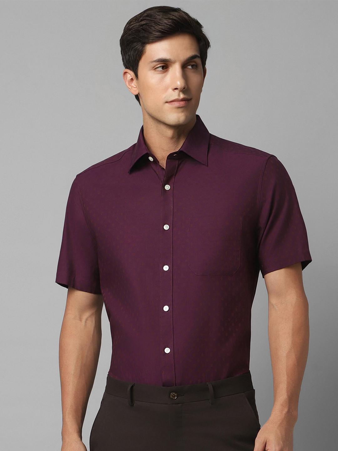 

Louis Philippe Micro Ditsy Printed Opaque Regular Fit Cotton Formal Shirt, Purple