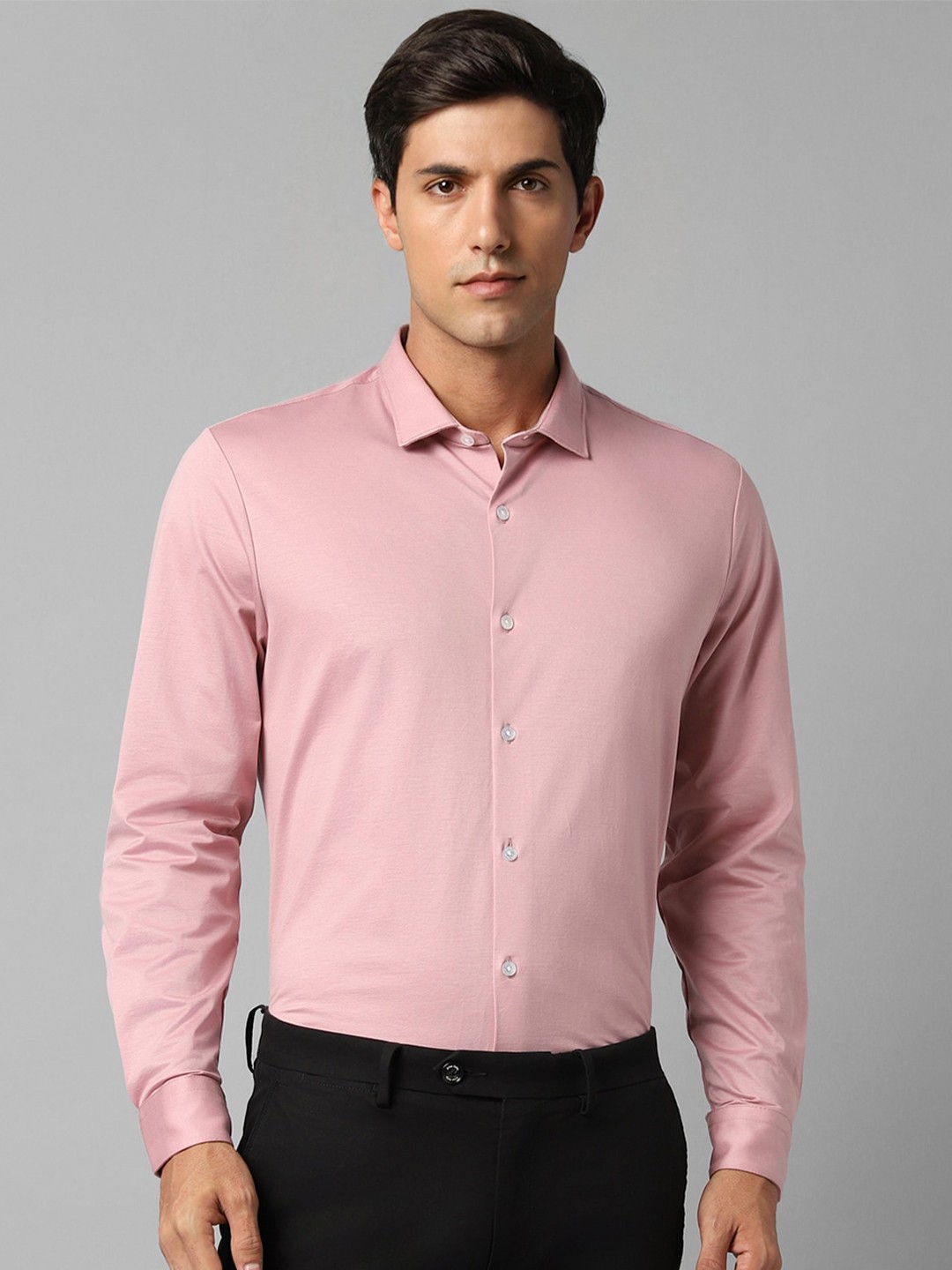 

Louis Philippe Slim Fit Spread Collar Long Sleeves Pure Cotton Formal Shirt, Pink