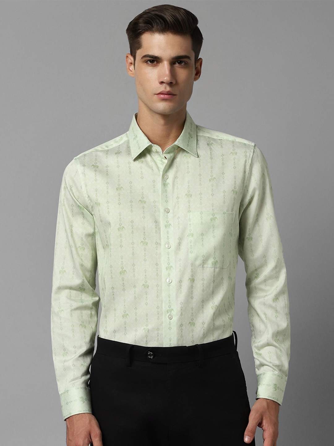 

Louis Philippe Slim Fit Striped Pure Cotton Formal Shirt, Green