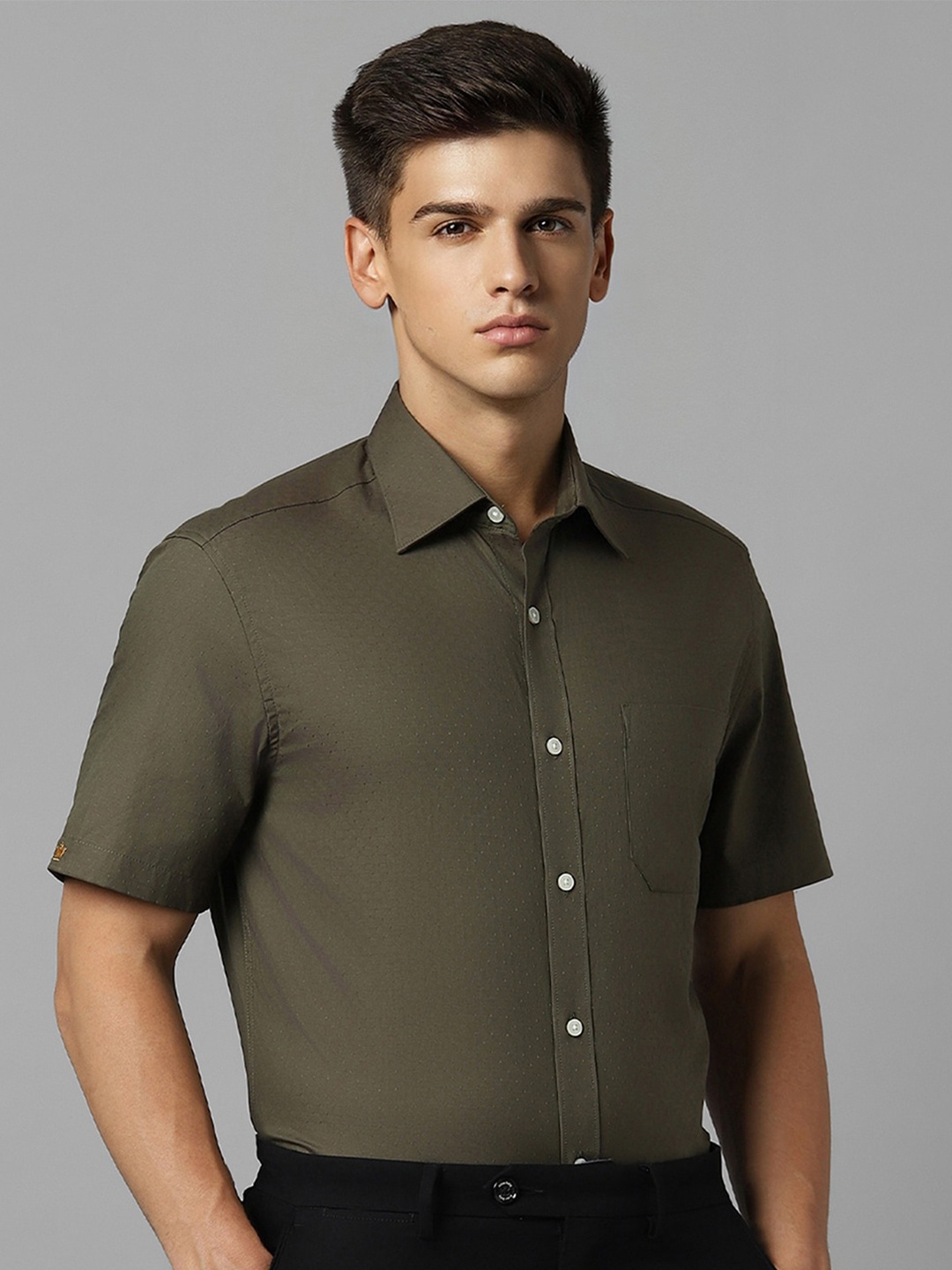 

Louis Philippe Self Design Opaque Pure Cotton Formal Shirt, Olive