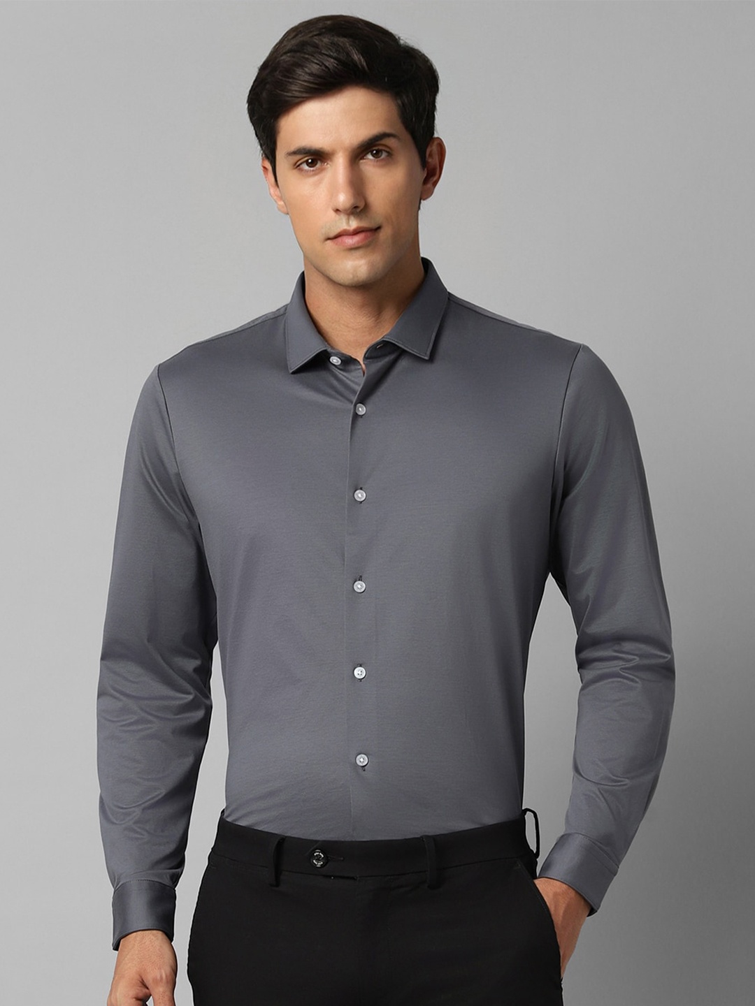 

Louis Philippe Permapress Slim Fit Spread Collar Pure Cotton Wrinkle Free Formal Shirt, Grey