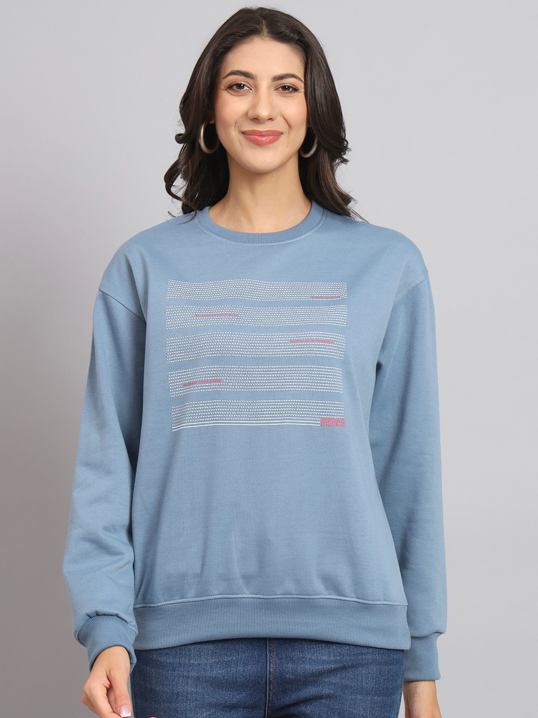 

Obaan Striped Drop-Shoulder Ribbed Cotton Sweatshirt, Blue