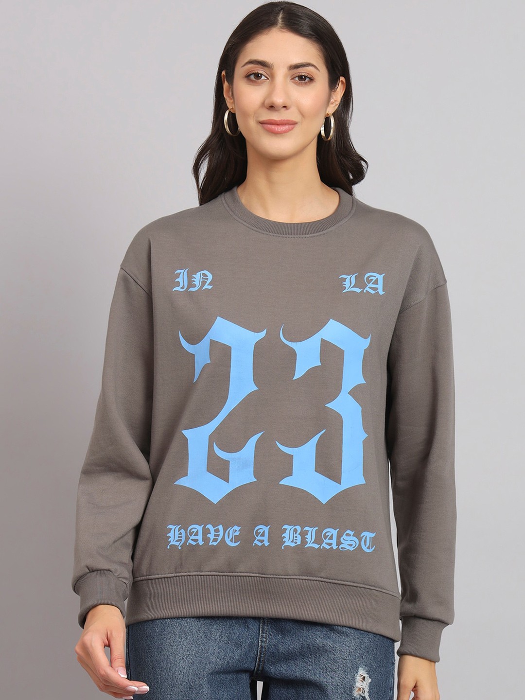 

Obaan Alphanumeric Printed Cotton Sweatshirt, Grey
