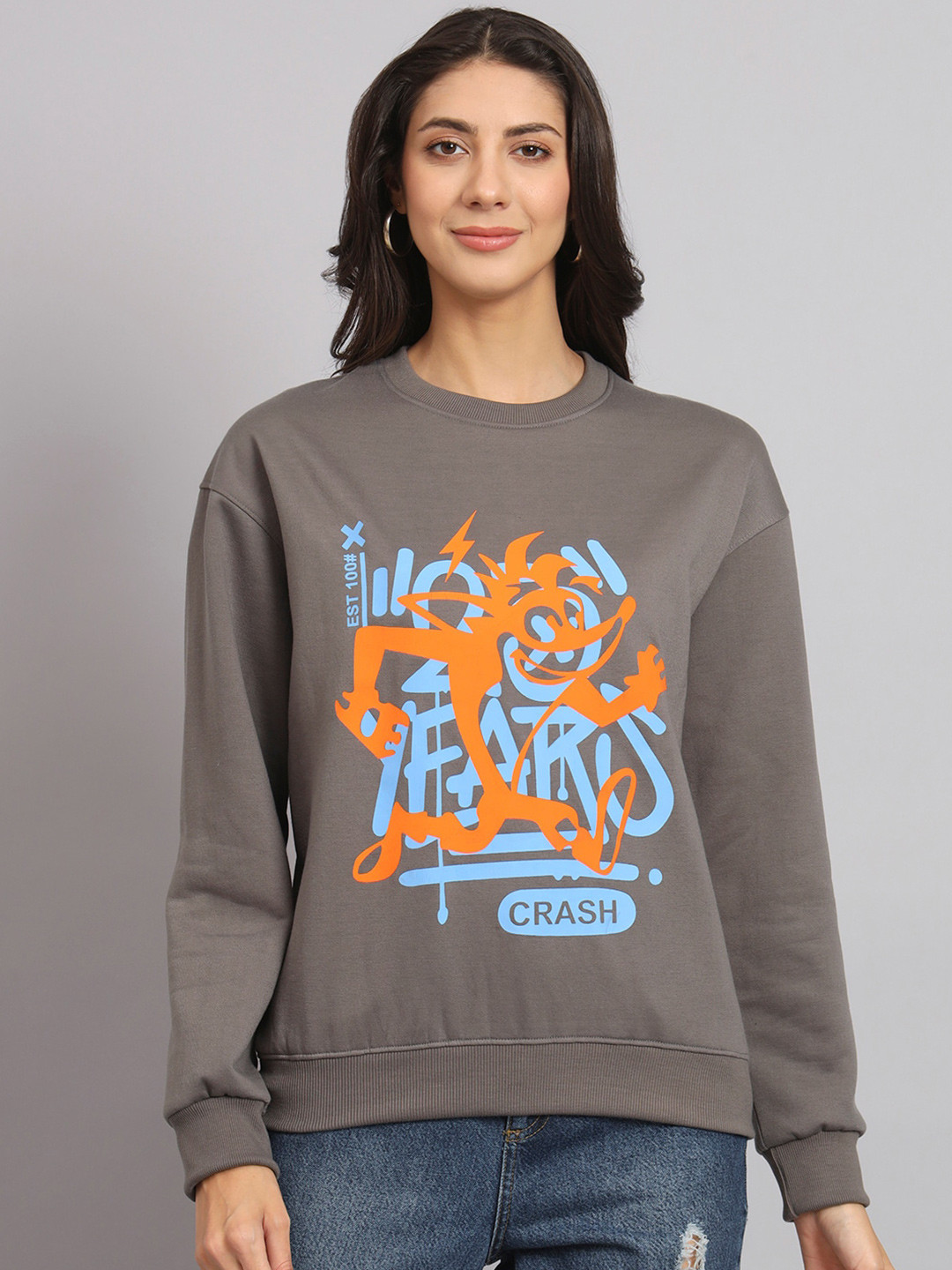 

Obaan Graphic Printed Cotton Sweatshirt, Grey