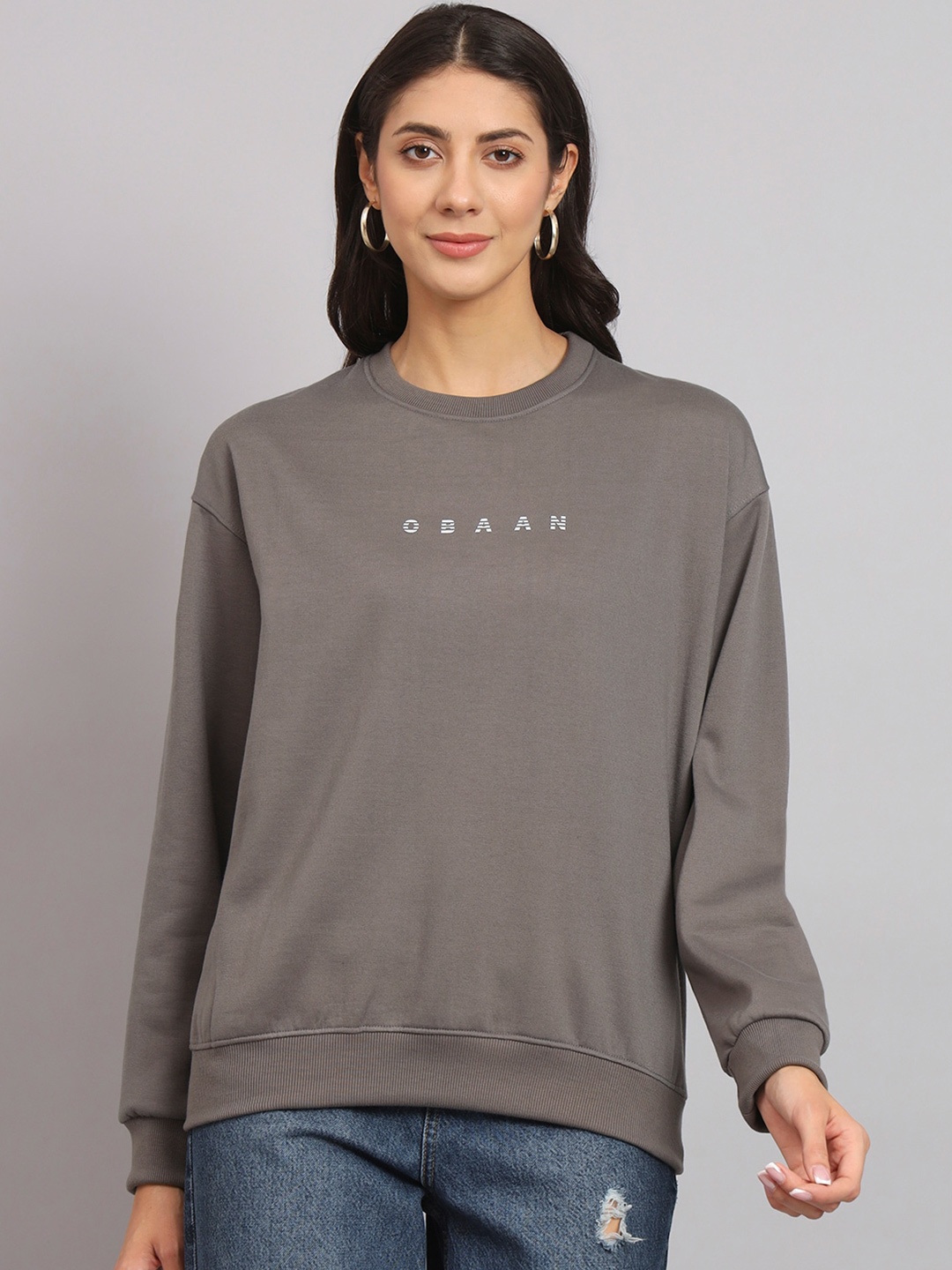 

Obaan Round Neck Cotton Sweatshirt, Grey