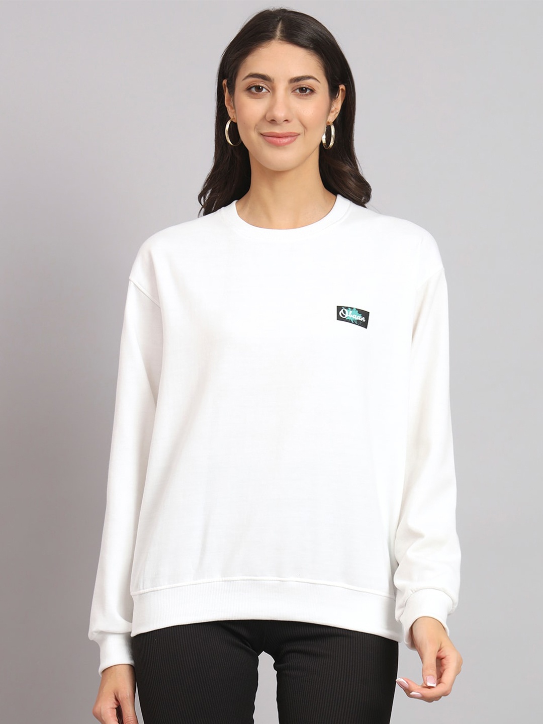 

Obaan Round Neck Pullover Sweatshirt, White