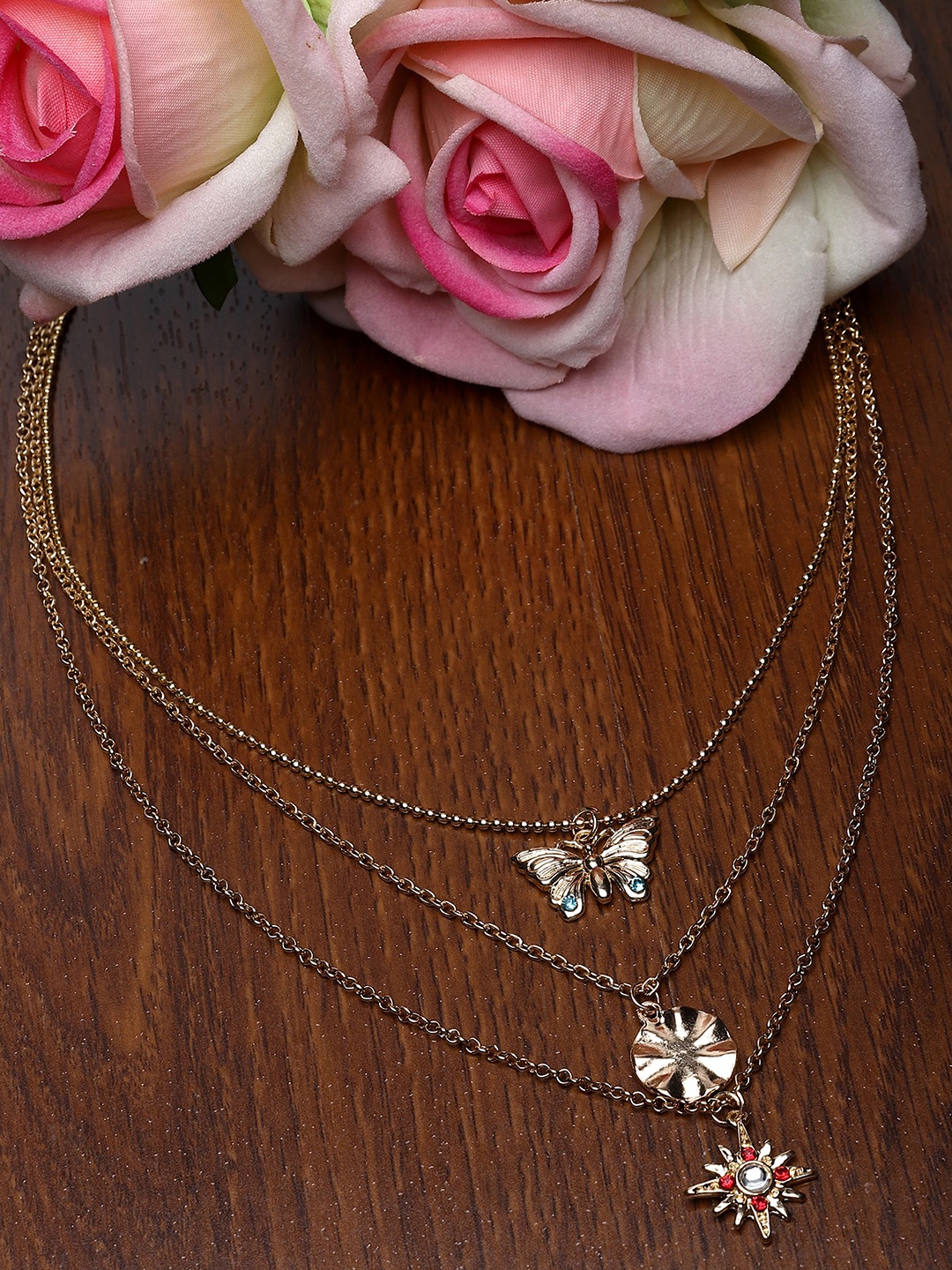 

KARATCART Gold Plated Butterfly And Star Layered Chain