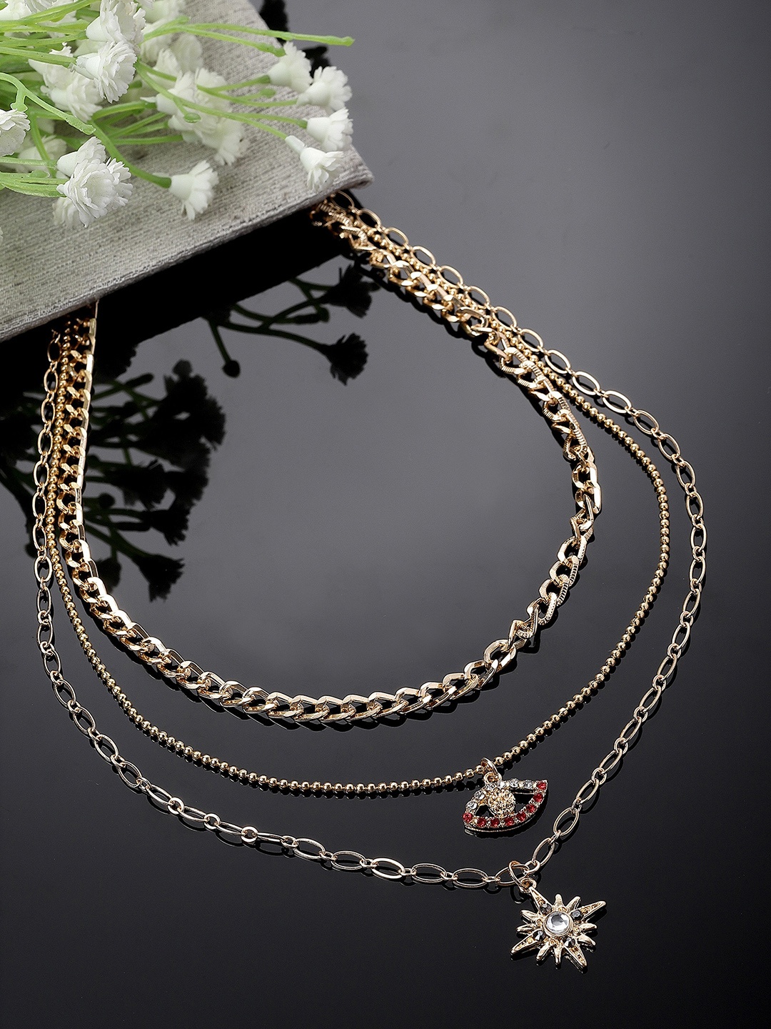

KARATCART Gold Plated Eye And Star Layered Chain