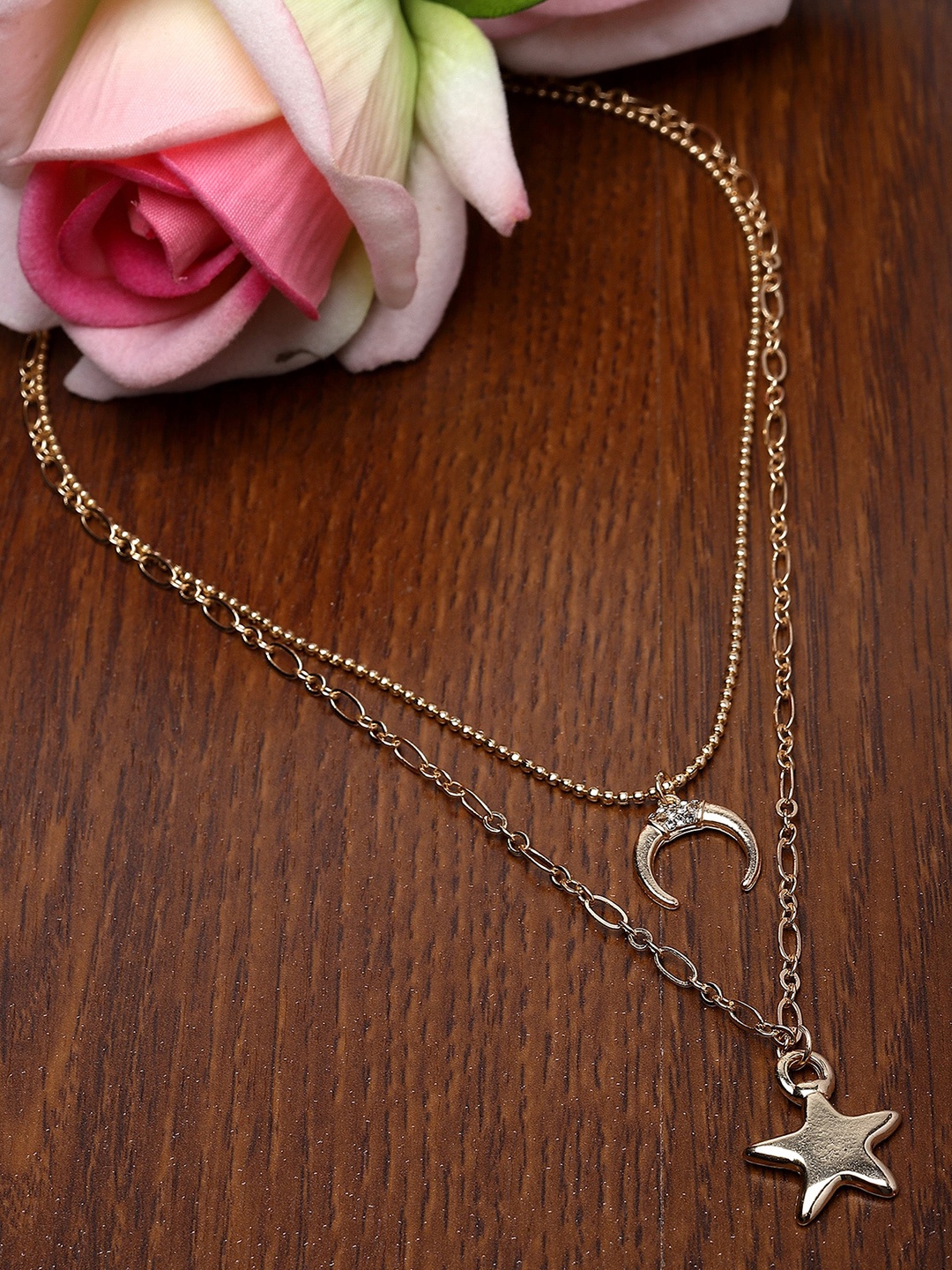 

KARATCART Gold-Plated Star And Moon Charm Layered Necklace