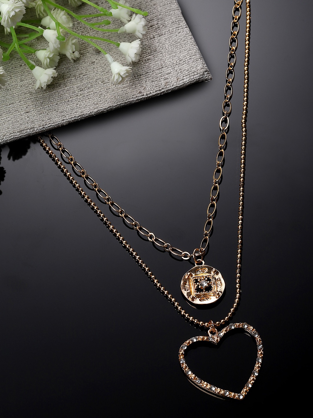 

KARATCART Gold-Plated Heart Shape Pendent Layered Chain