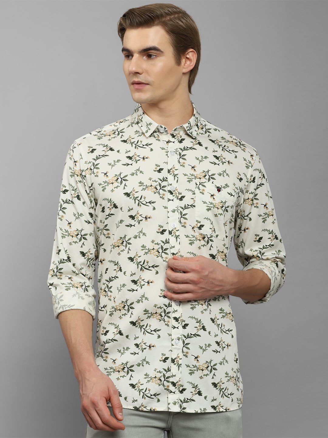 

Louis Philippe Jeans Slim Fit Floral Printed Pure Cotton Casual Shirt, Cream