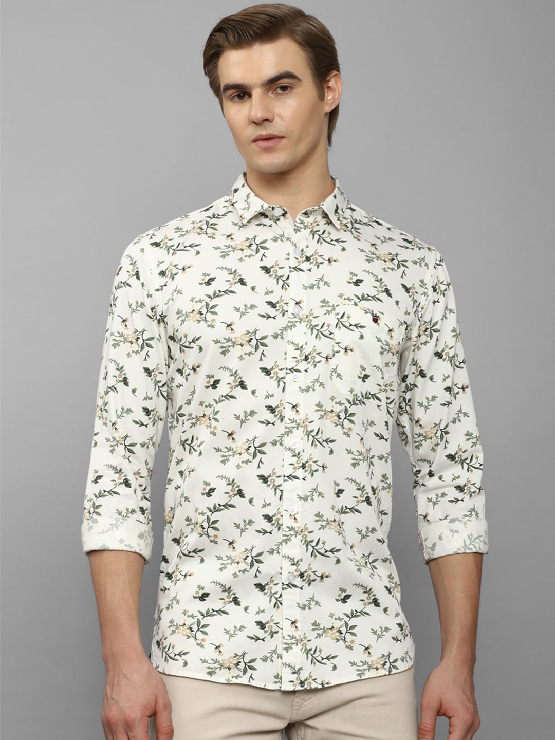 

Louis Philippe Jeans Floral Printed Slim Fit Cotton Casual Shirt, Cream