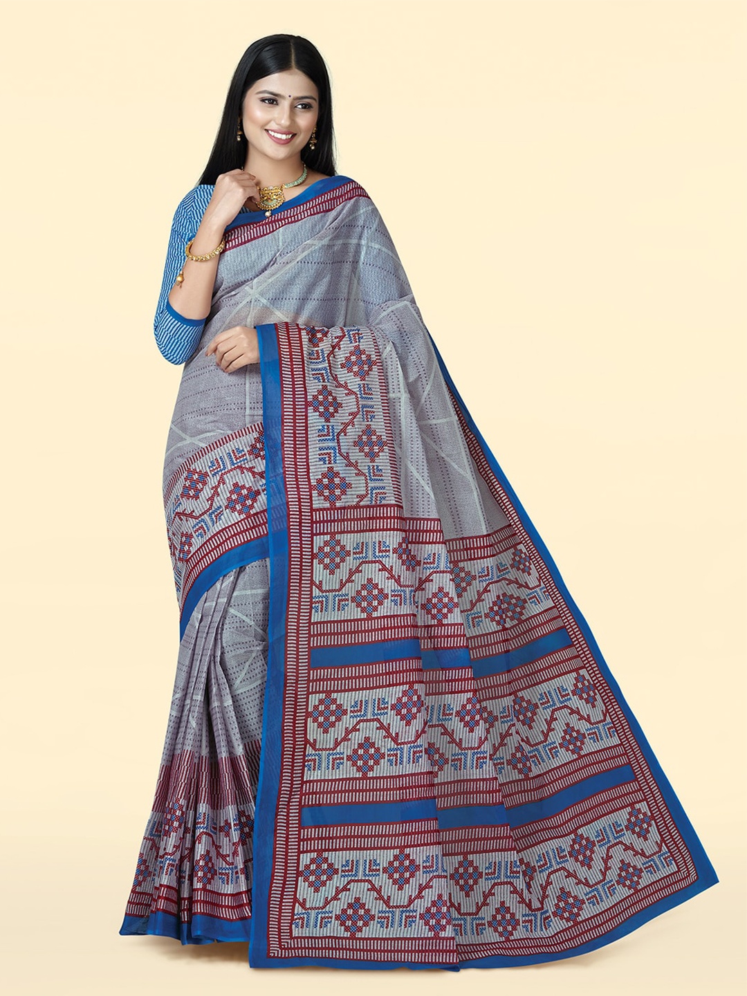 

SHANVIKA Geometric Printed Pure Cotton Saree, Lavender