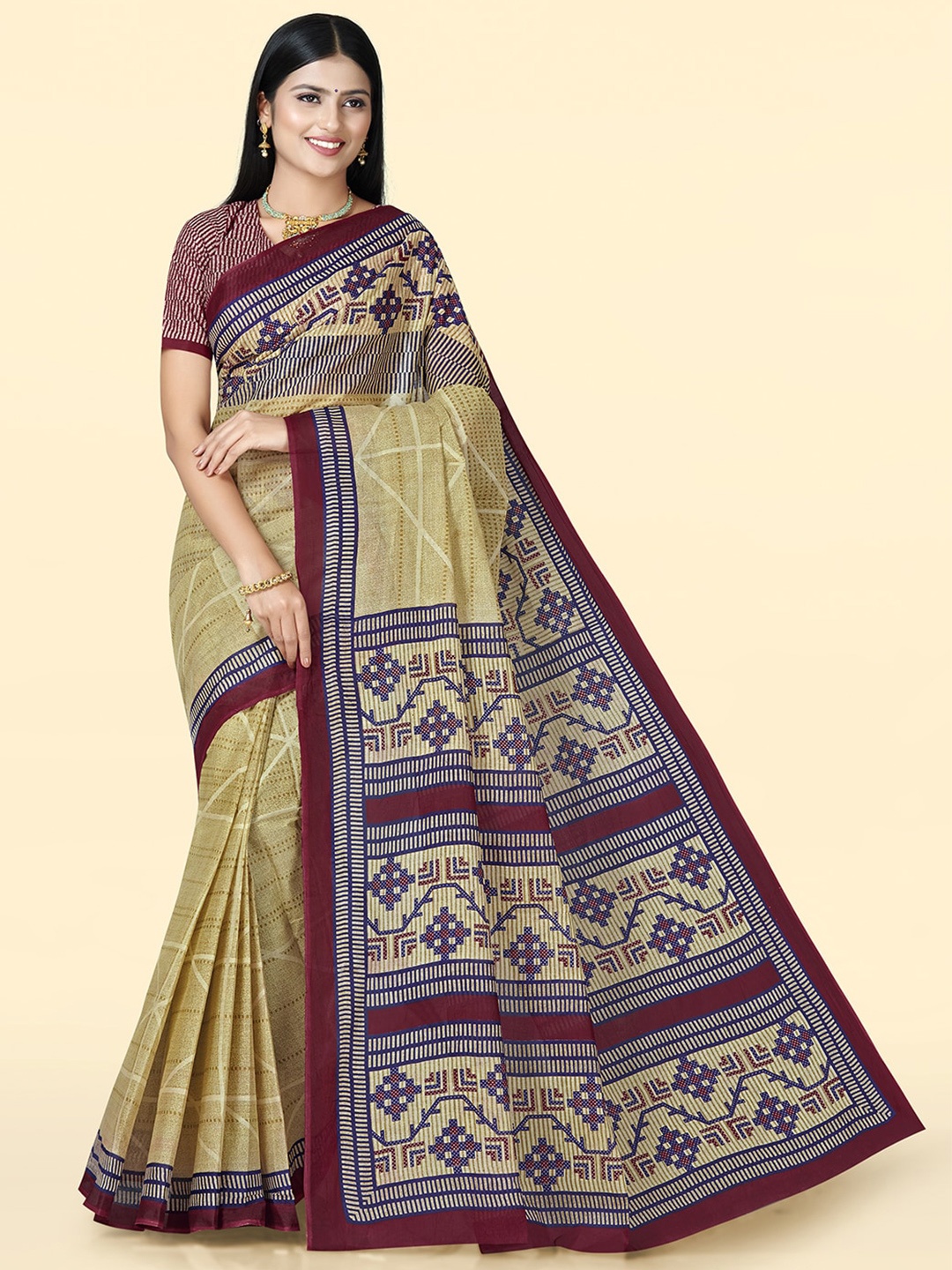 

SHANVIKA Woven Design Pure Cotton Saree, Beige