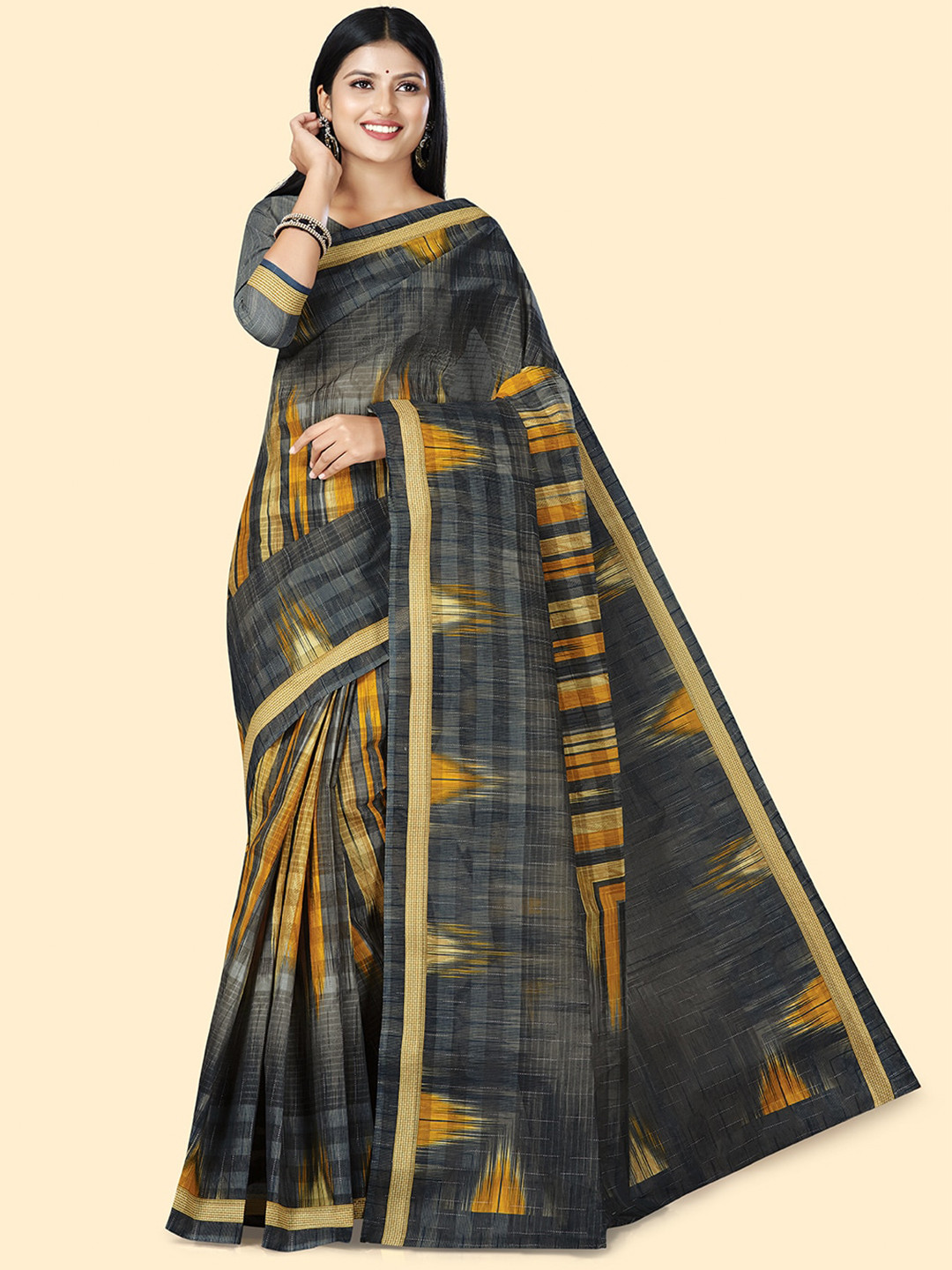 

SHANVIKA Abstract Printed Pure Cotton Saree, Grey