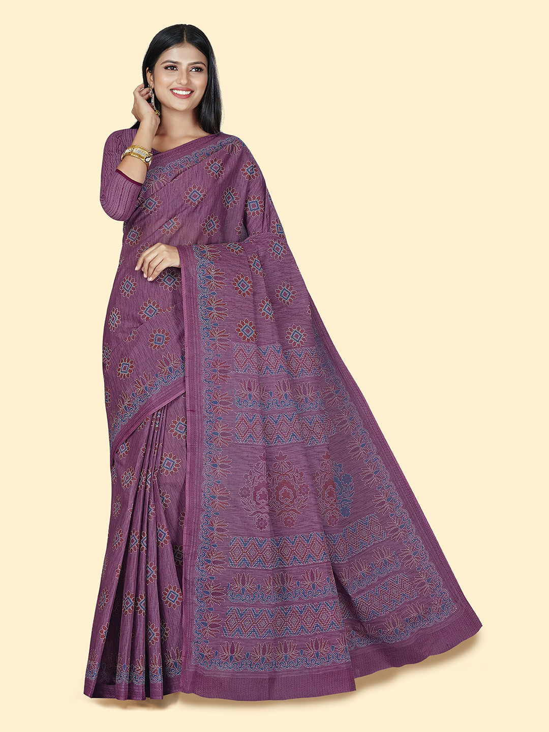 

SHANVIKA Floral Printed Pure Cotton Saree, Magenta